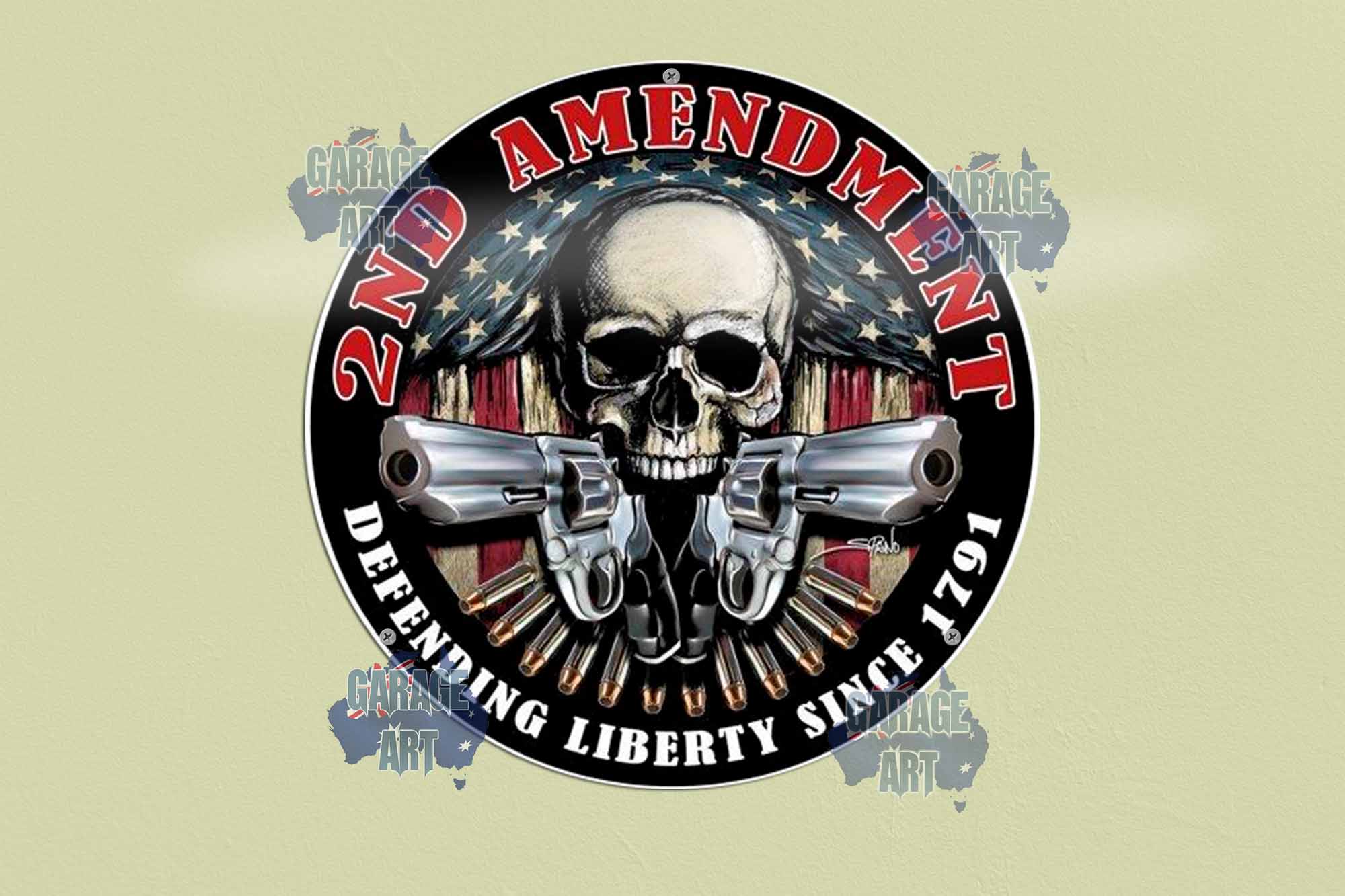 2nd Amendment Defending Liberty 2 355mmDIa Tin Sign freeshipping - garageartaustralia