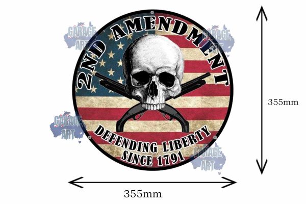 2nd Amendment Defending Liberty 355mmDIa Tin Sign freeshipping - garageartaustralia