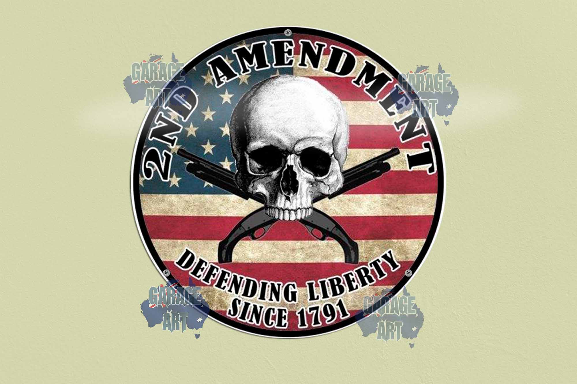 2nd Amendment Defending Liberty 355mmDIa Tin Sign freeshipping - garageartaustralia