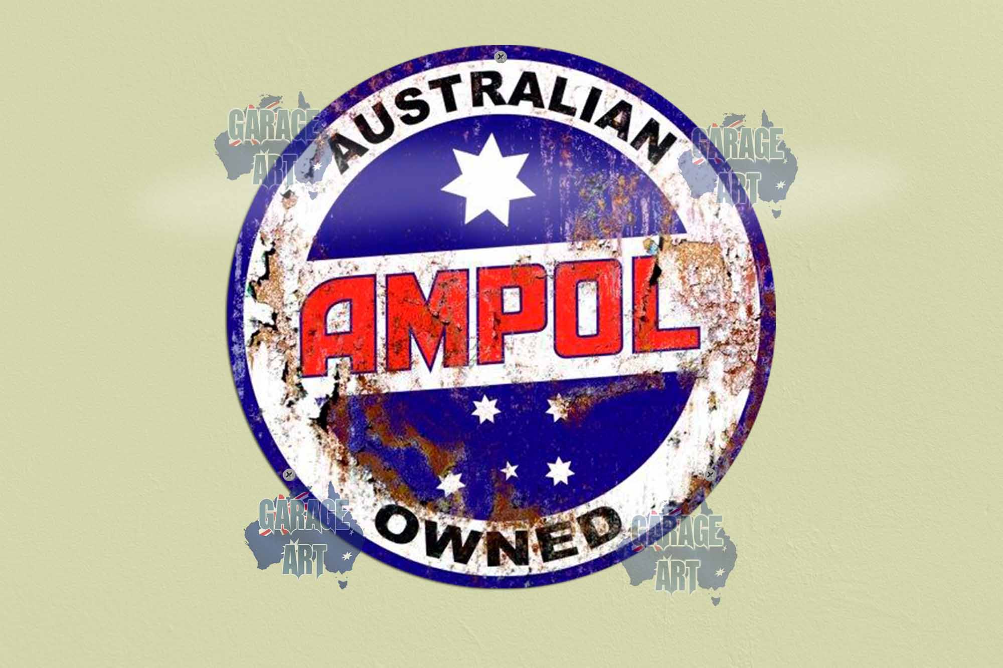 Ampol Rust 355mmDia Tin Sign freeshipping - garageartaustralia