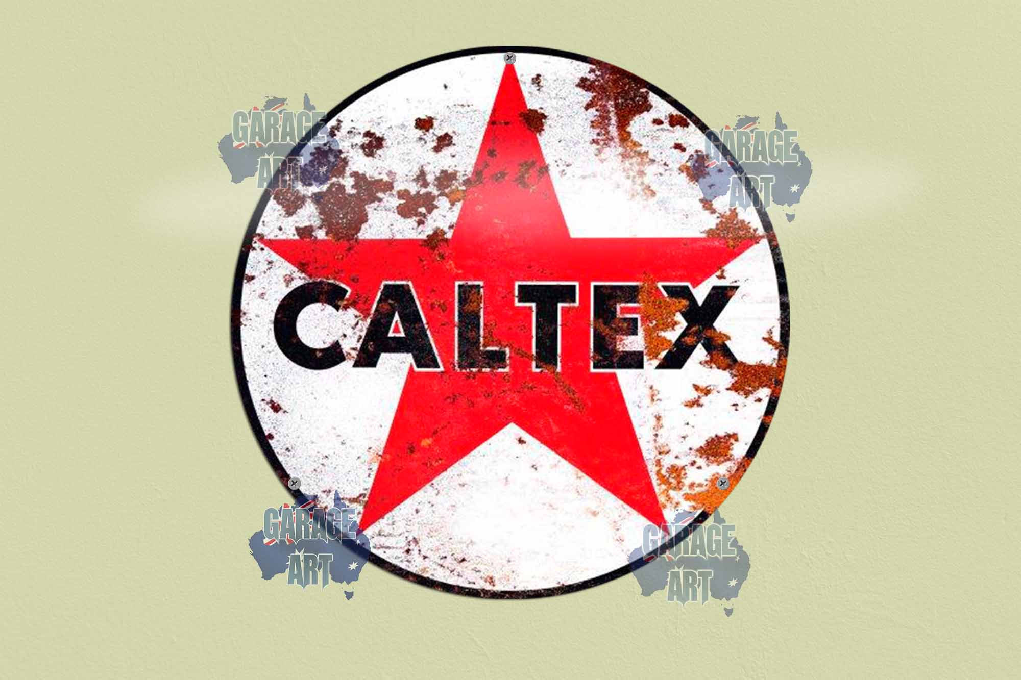 Caltex Rusty 355mmDia Tin Sign freeshipping - garageartaustralia
