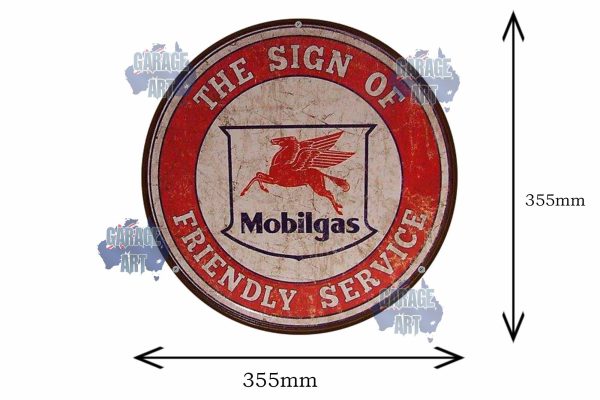 Mobil Gas Friendly Service 3D 355mmDIa Tin Sign freeshipping - garageartaustralia