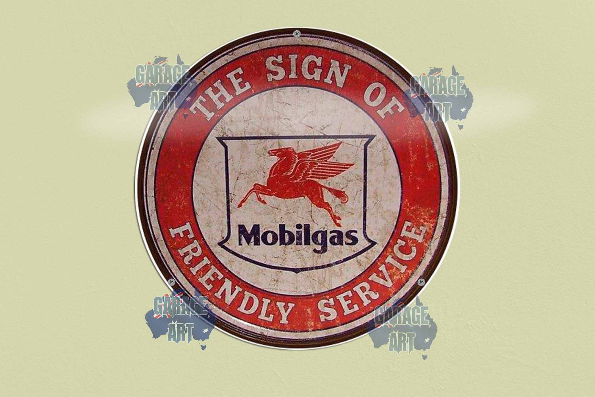 Mobil Gas Friendly Service 3D 355mmDIa Tin Sign freeshipping - garageartaustralia