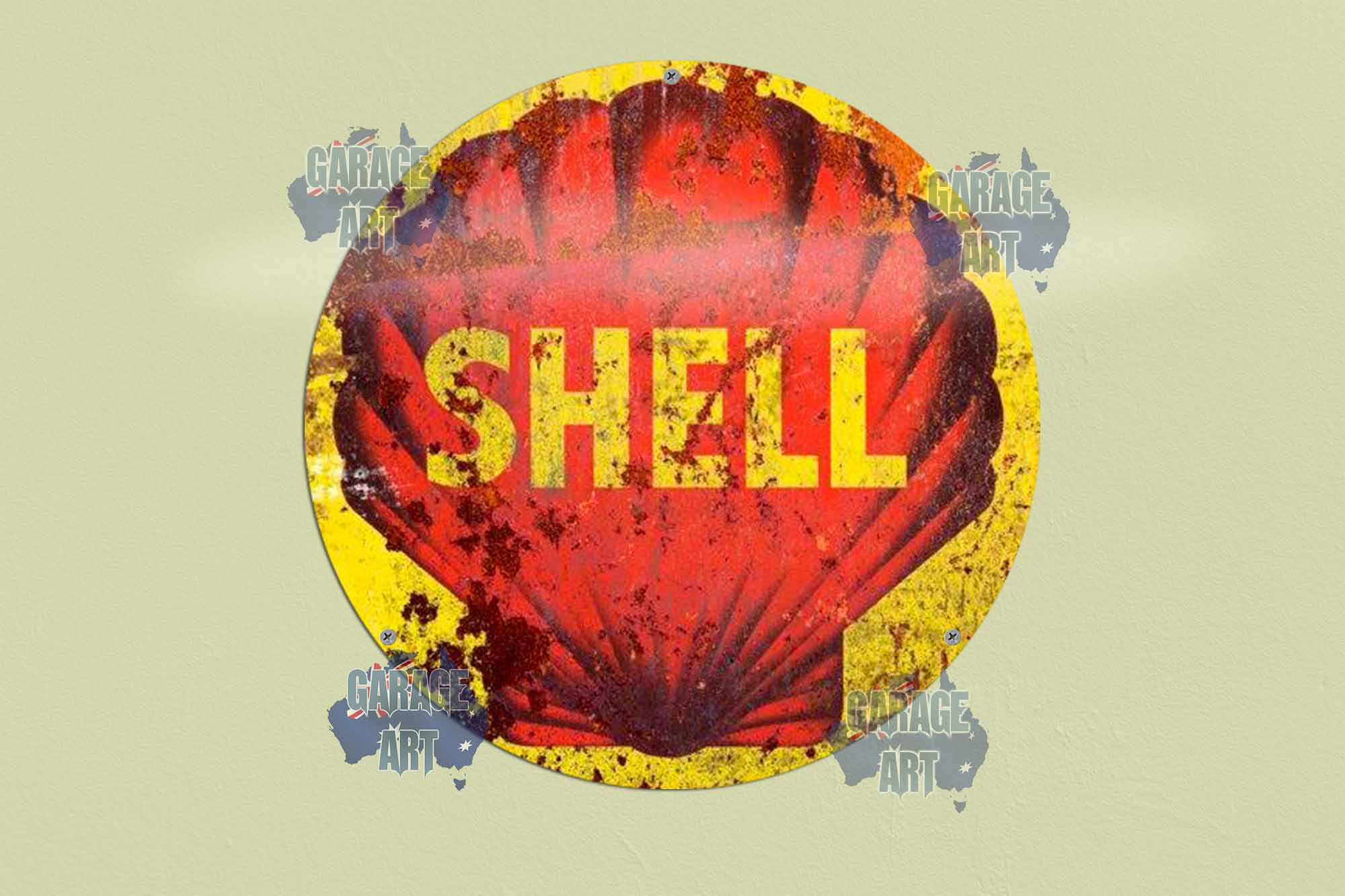 Shell heavy rust 3D 355mmDIa Tin Sign freeshipping - garageartaustralia