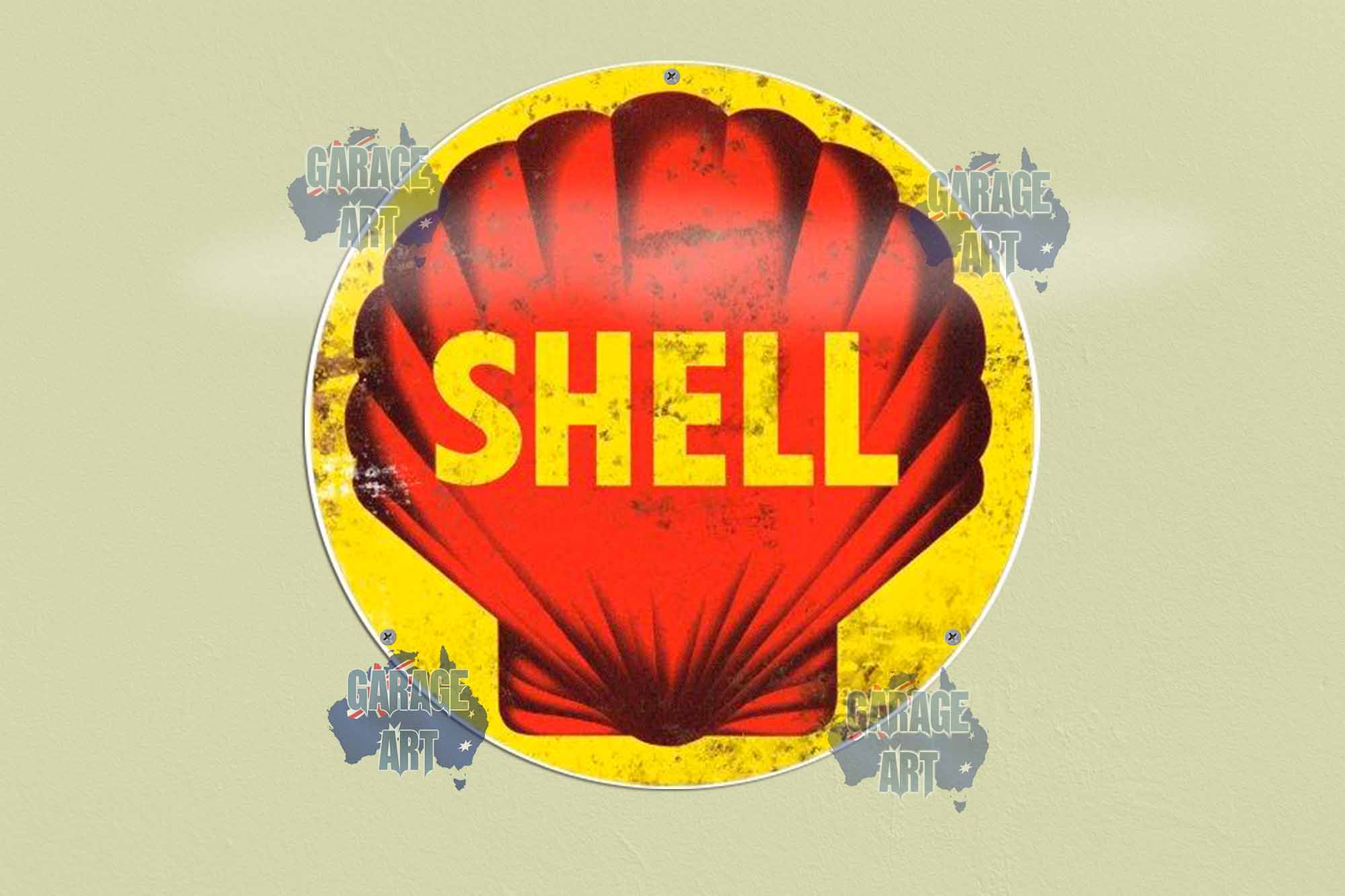 Shell Stressed 3D 355mmDIa Tin Sign freeshipping - garageartaustralia