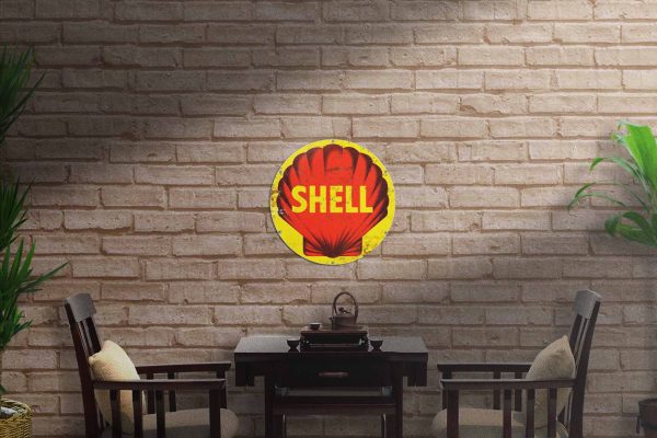 Shell Logo Rusty 560Dia Tin Sign freeshipping - garageartaustralia