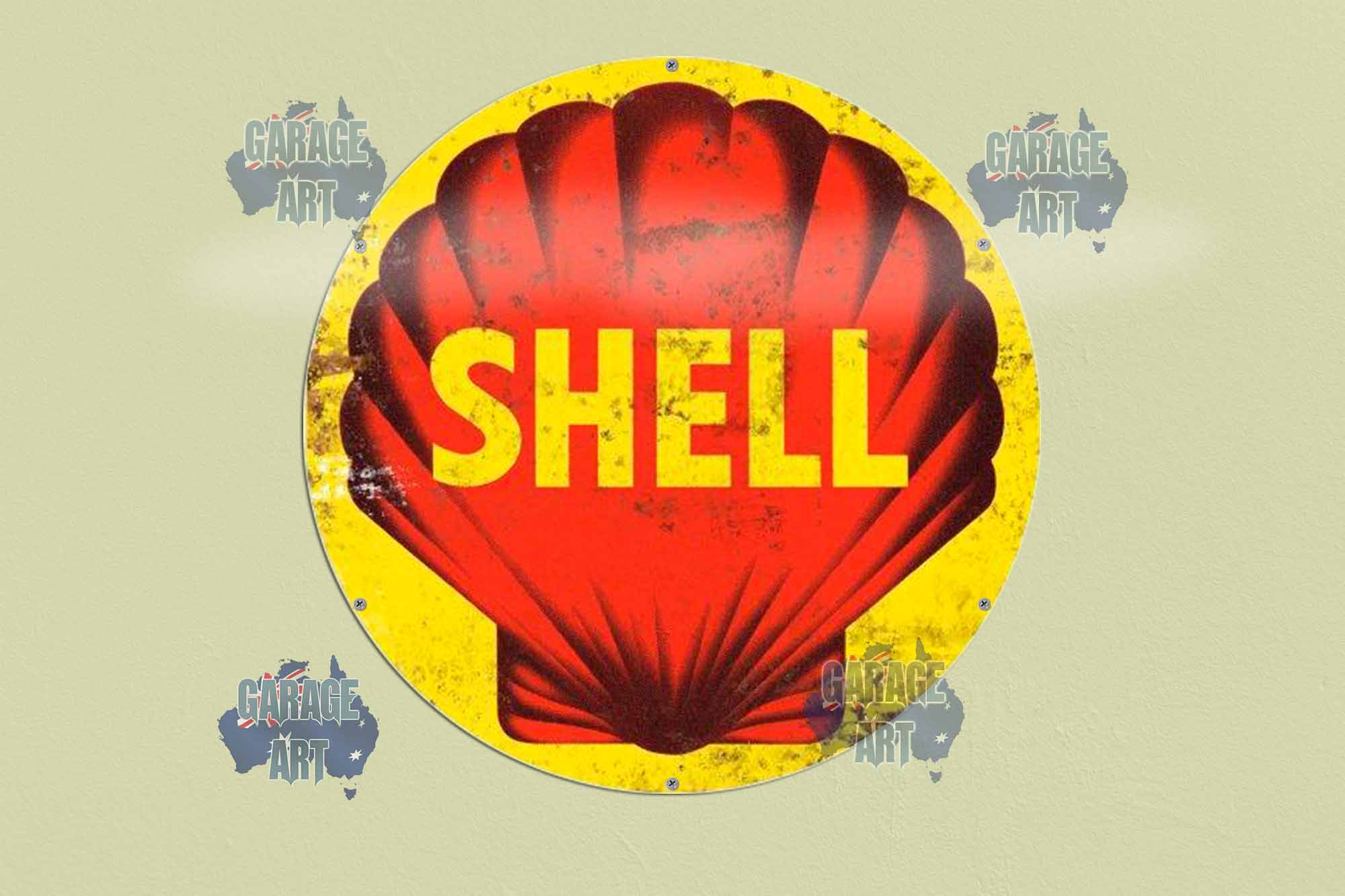 Shell Logo Rusty 560Dia Tin Sign freeshipping - garageartaustralia