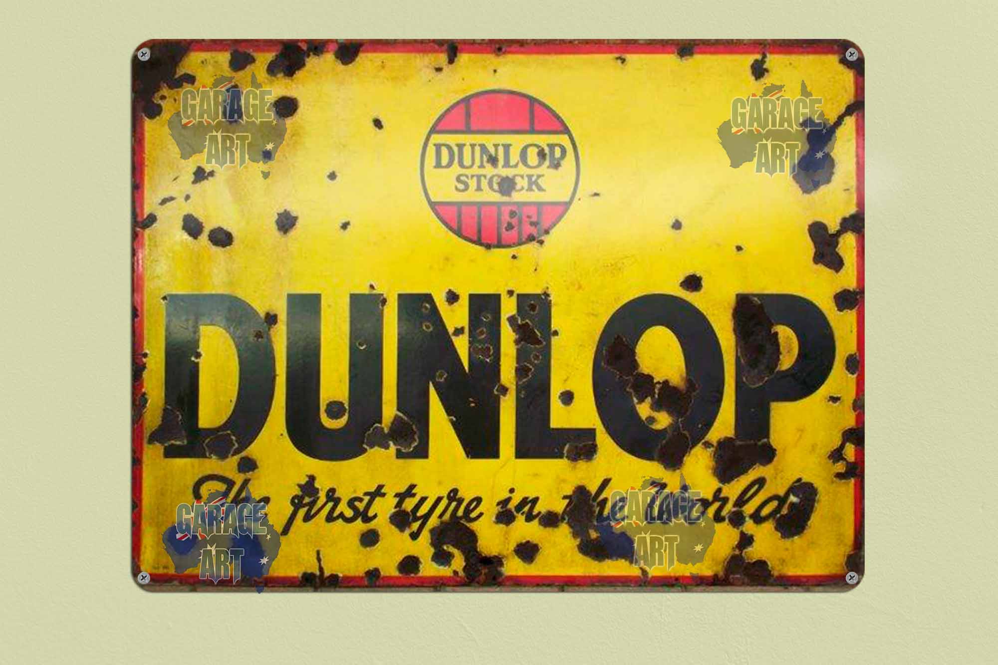 Dunlop Tyres Logo Rusty Tin Sign freeshipping - garageartaustralia