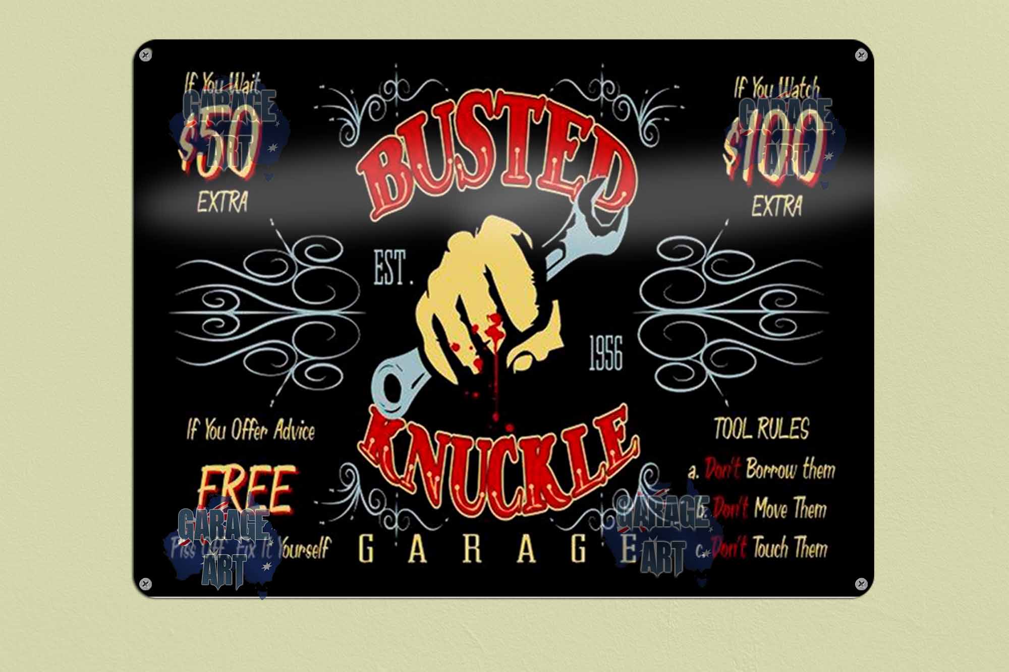 Busted Knuckle Garage Tin Sign freeshipping - garageartaustralia