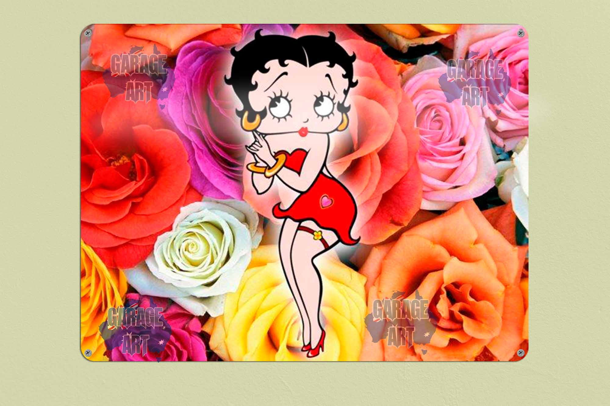 Betty Boop ROSES Tin Sign freeshipping - garageartaustralia