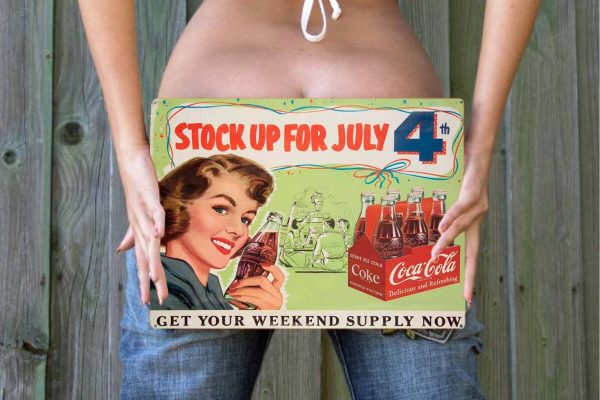 Coke a Cola Stock Up July 4th   Tin Sign freeshipping - garageartaustralia