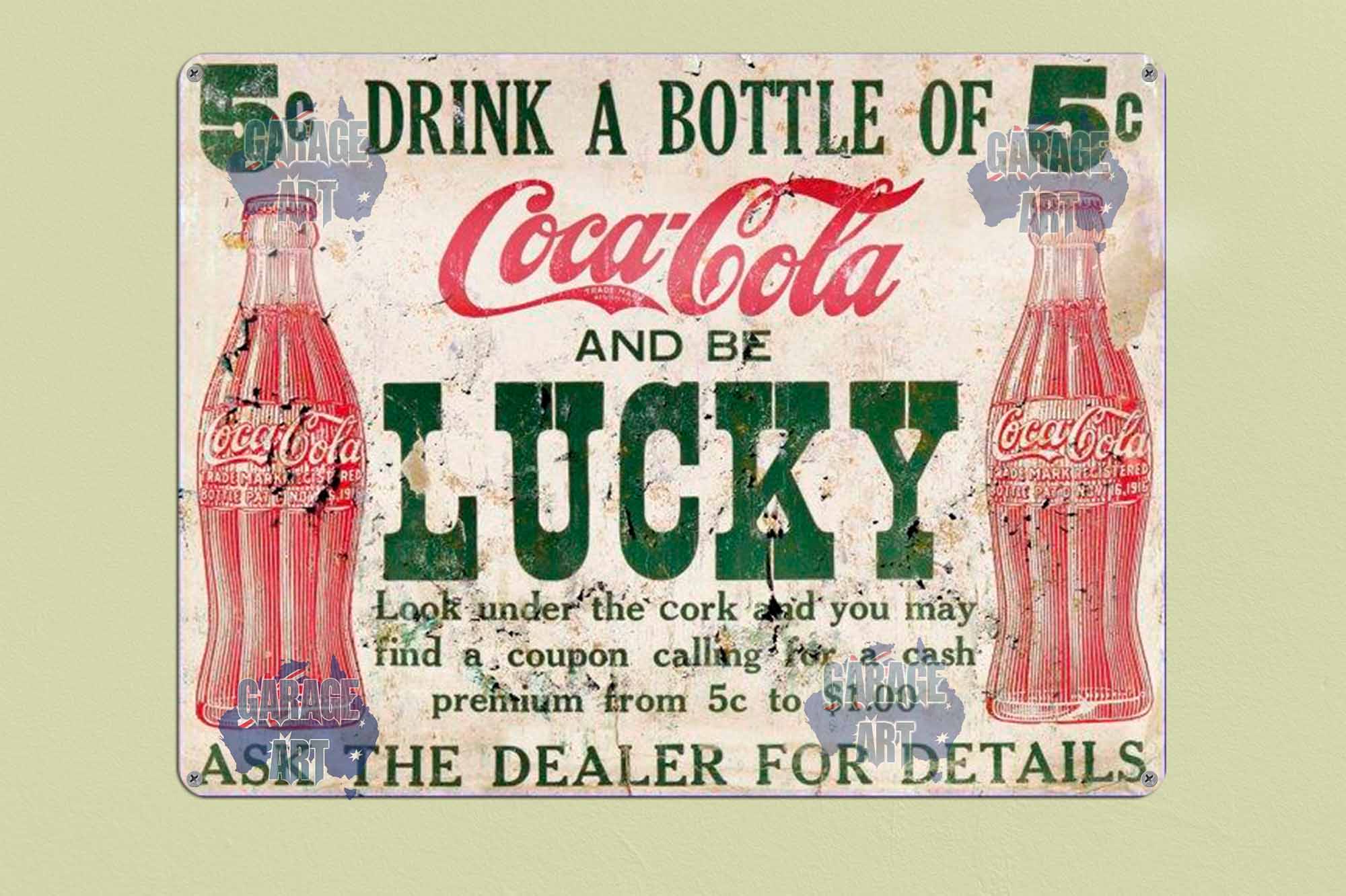 Coca Cola the Lucky Drink  Tin Sign freeshipping - garageartaustralia