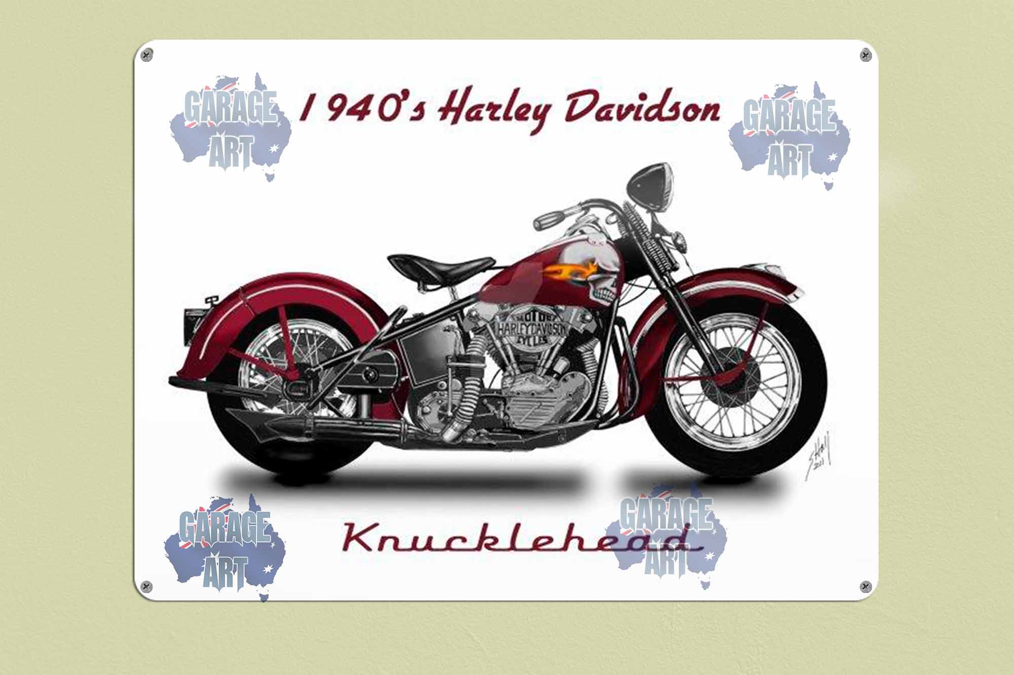 1940's Harley Knucklehead Tin Sign freeshipping - garageartaustralia