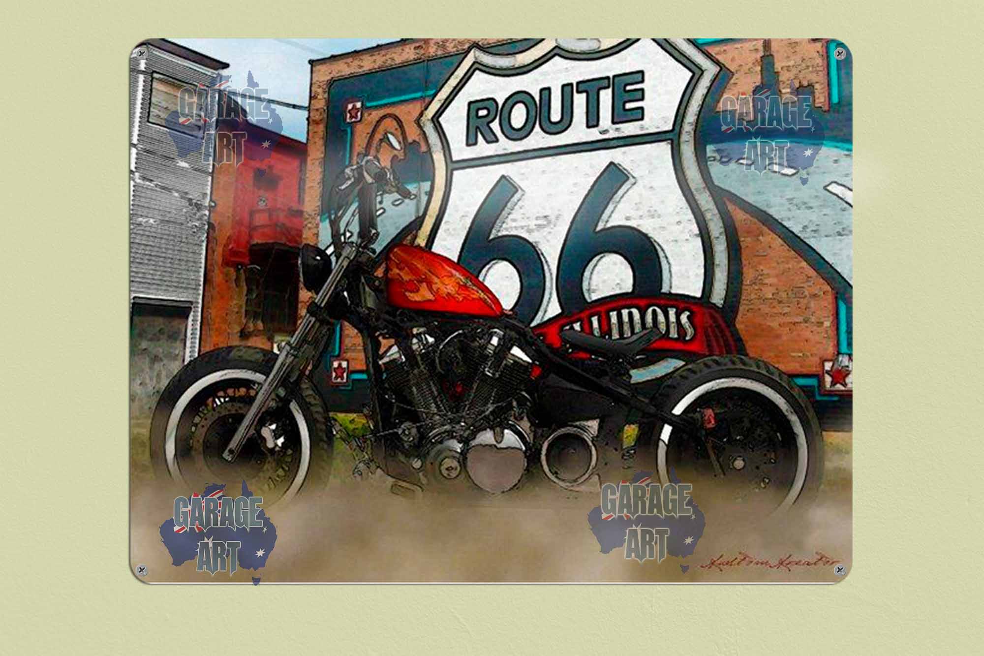 Harley Davidson Chopper on Route 66 Tin Sign freeshipping - garageartaustralia