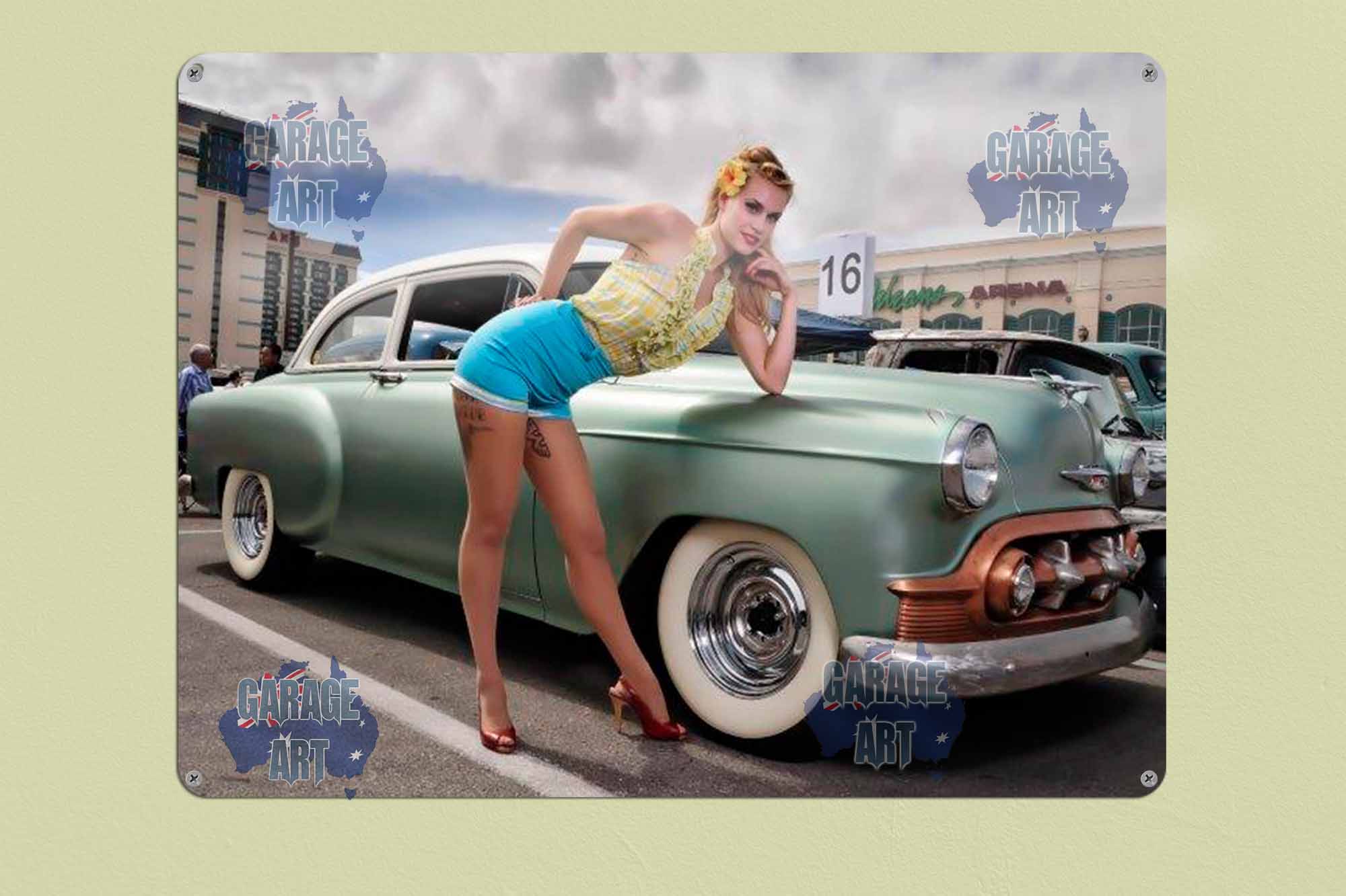 Chrysler with Pin Up Girl Tin Sign freeshipping - garageartaustralia