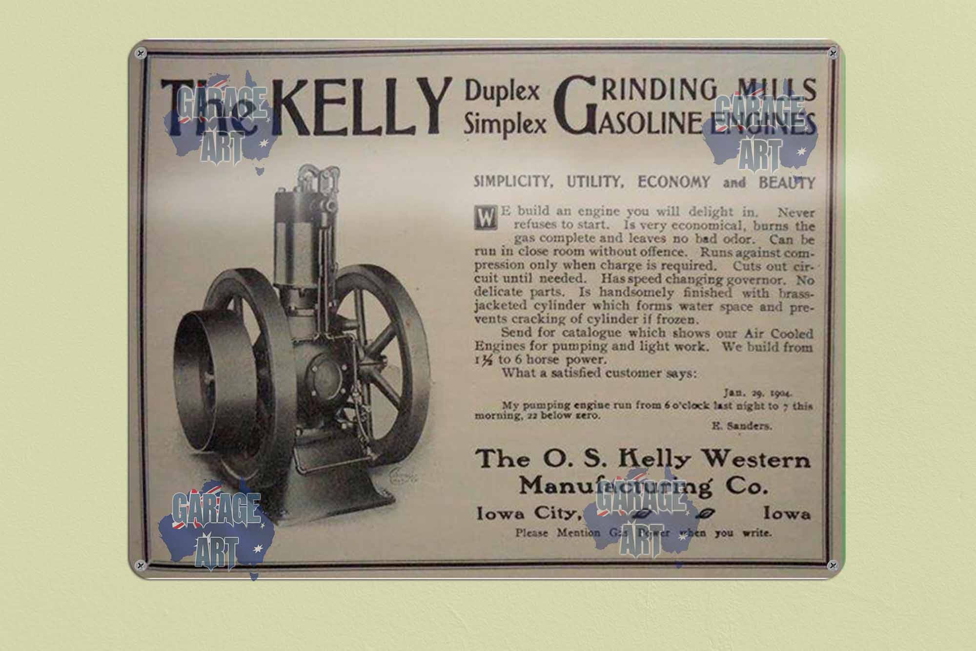 The Kelly Gasoline Motor Tin Sign freeshipping - garageartaustralia