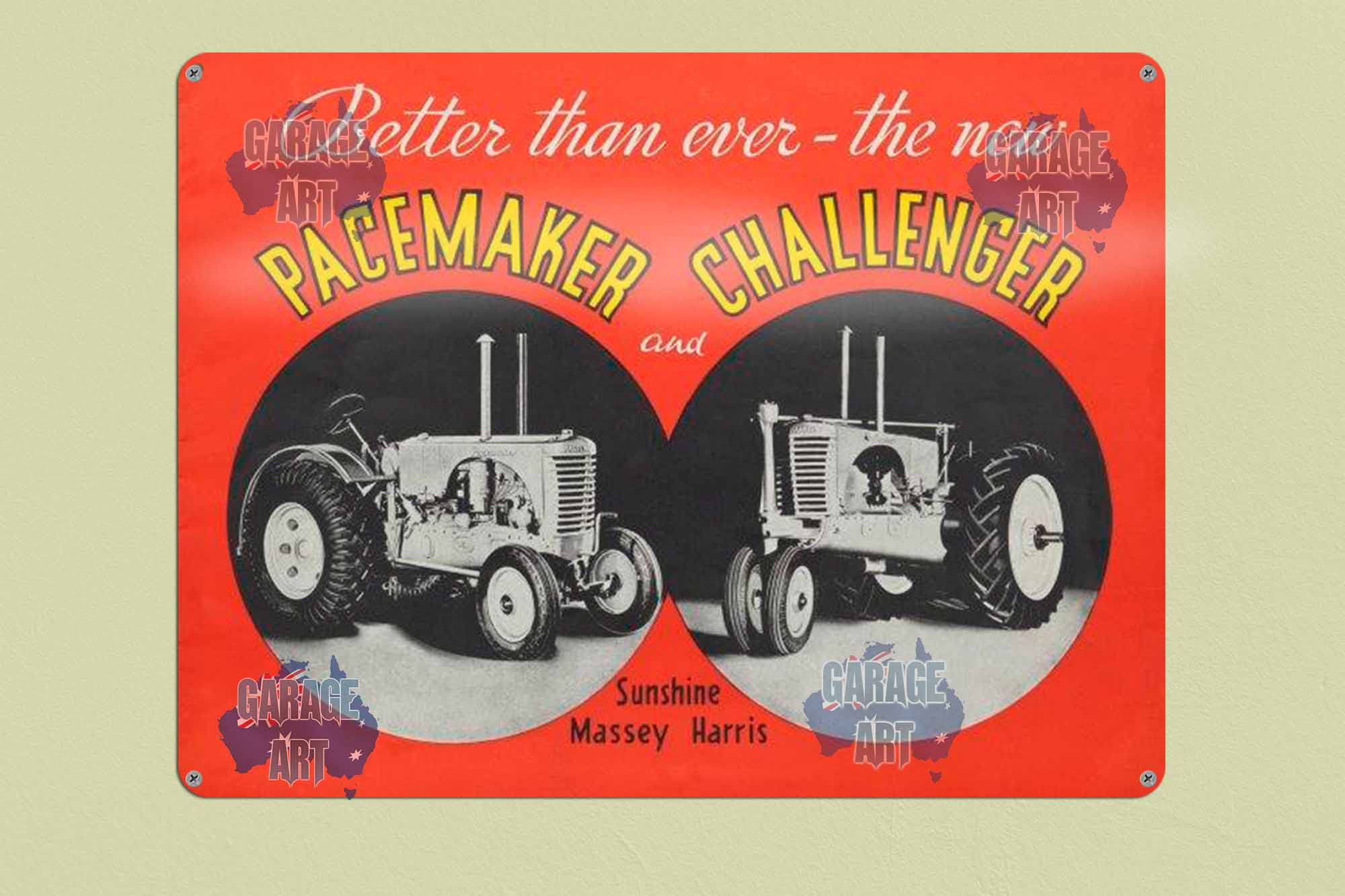 Pacemaker & Challenger Sunshine Massey Harris Tin Sign freeshipping - garageartaustralia