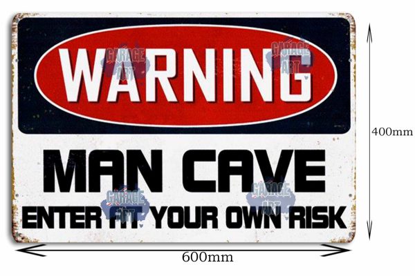 Warning Man Cave 600mmx400mm Tin Sign freeshipping - garageartaustralia