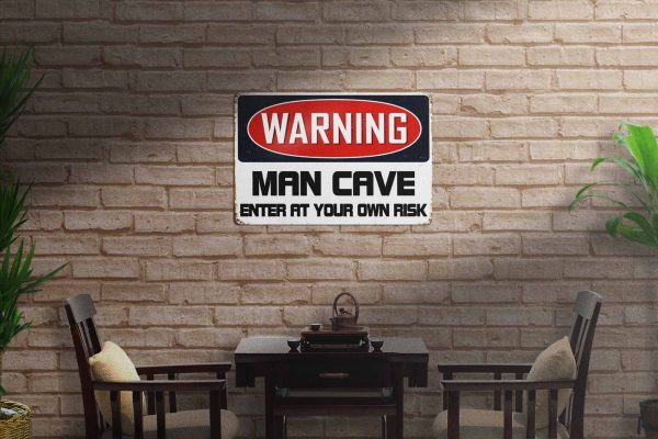 Warning Man Cave 600mmx400mm Tin Sign freeshipping - garageartaustralia