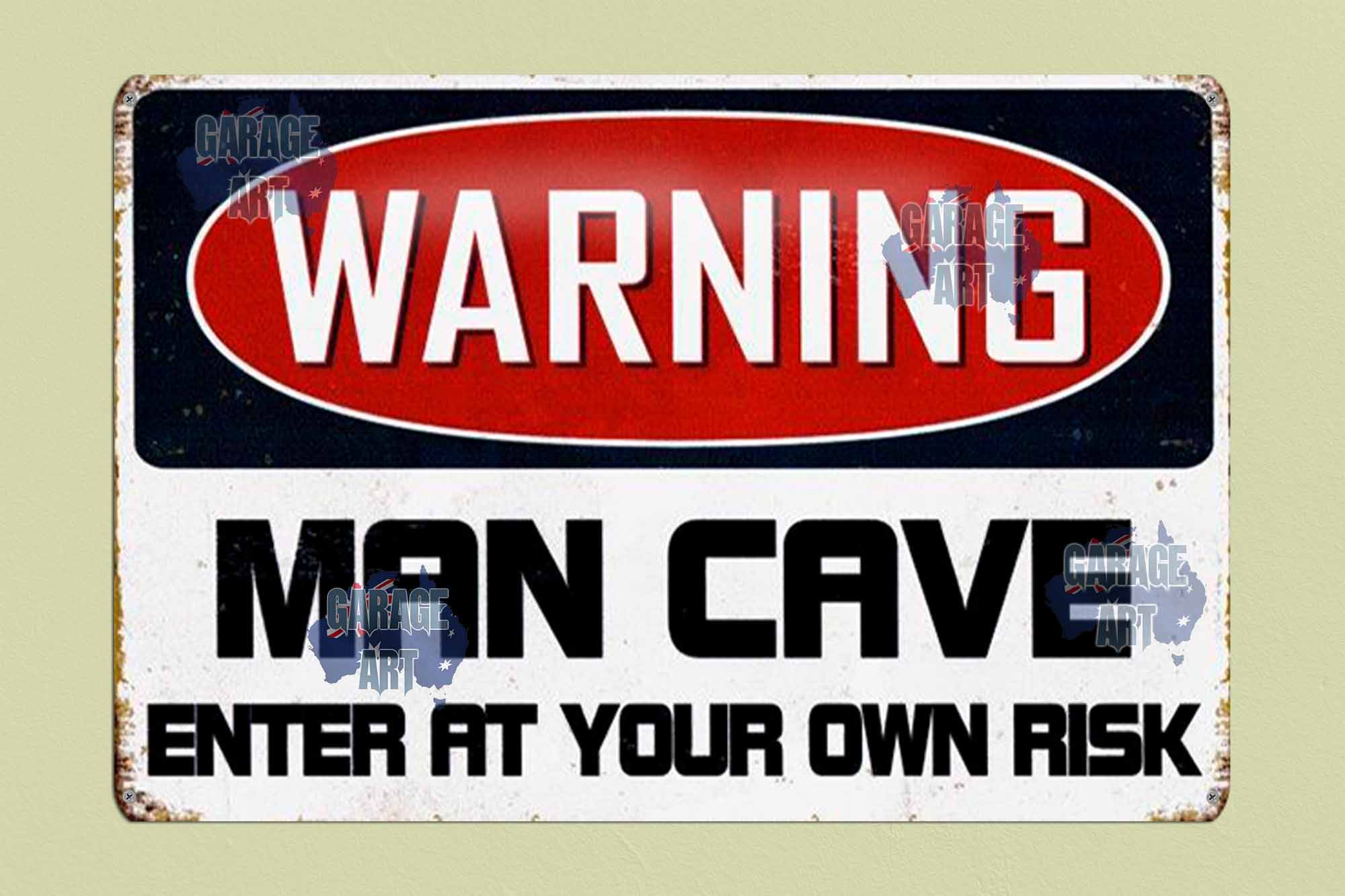 Warning Man Cave 600mmx400mm Tin Sign freeshipping - garageartaustralia