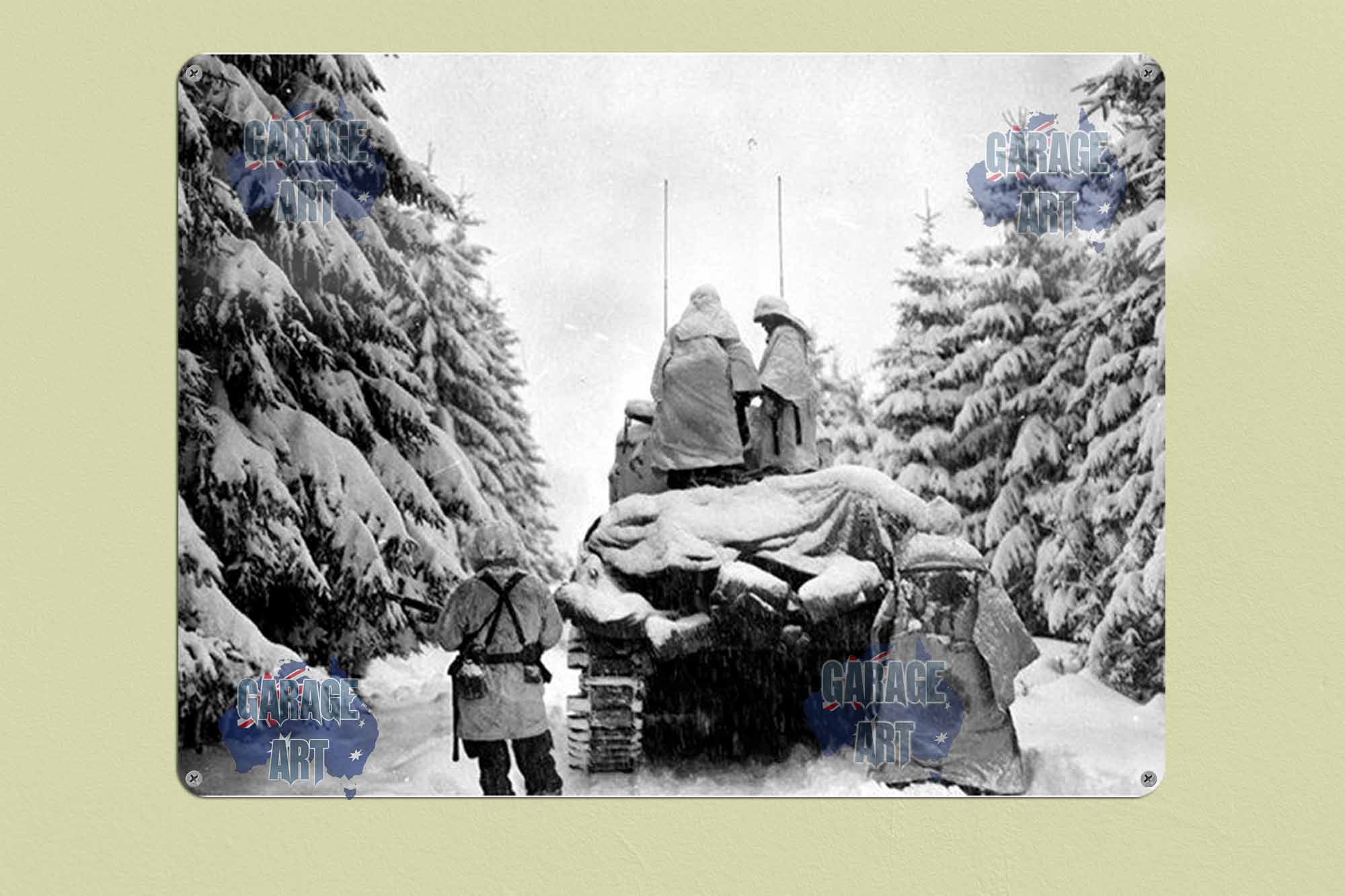 WW2 Tank Crew in the Snow Tin Sign freeshipping - garageartaustralia