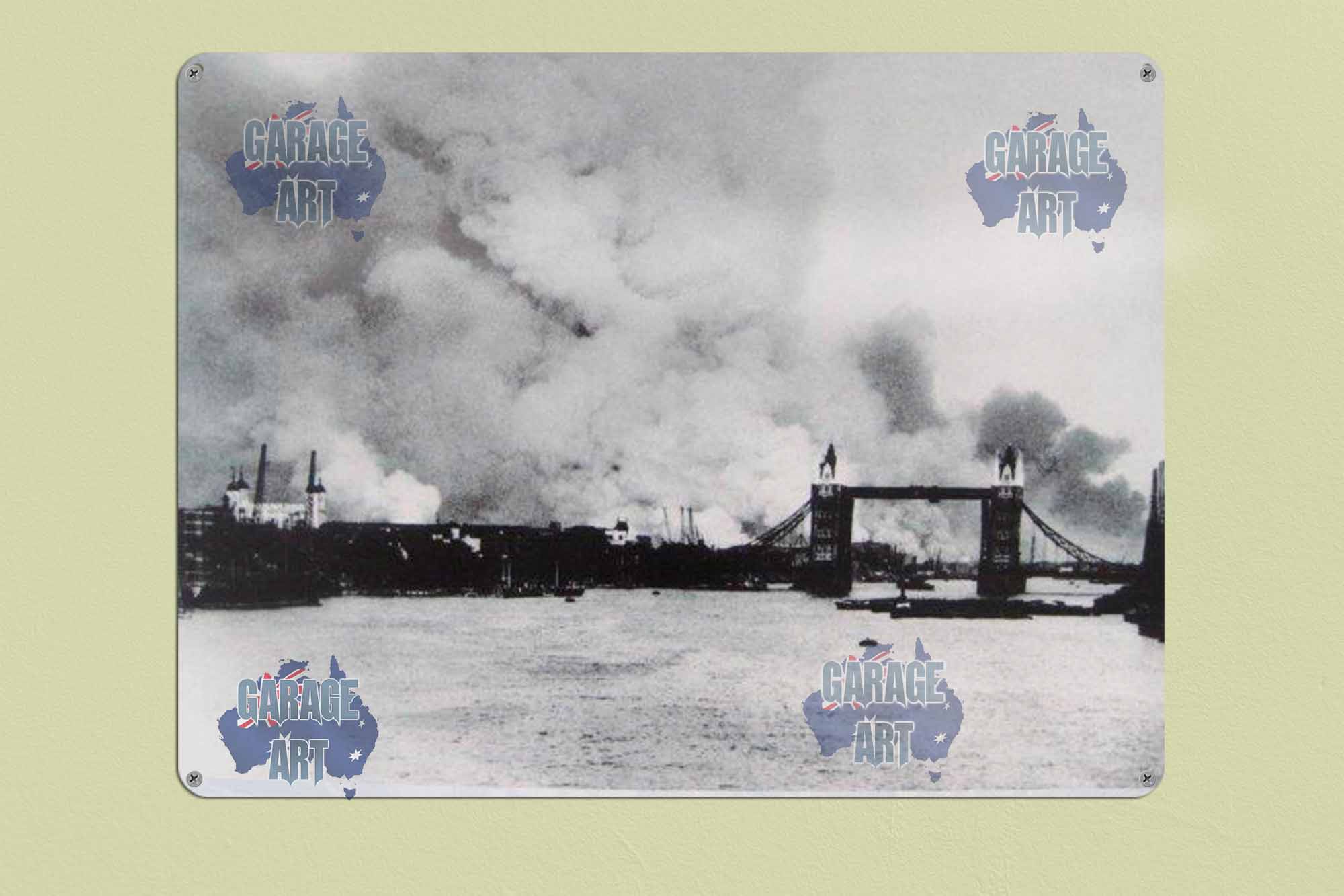 London Bridge as London is Bombed WW2 Tin Sign freeshipping - garageartaustralia