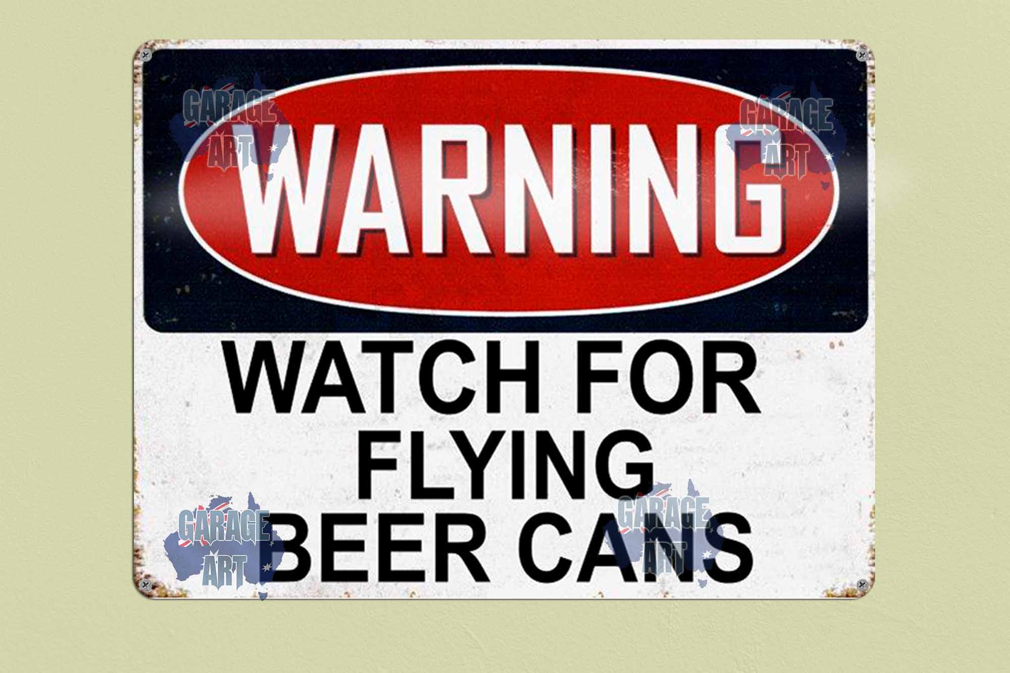 Watch for Flying Beer Cans Tin Sign freeshipping - garageartaustralia