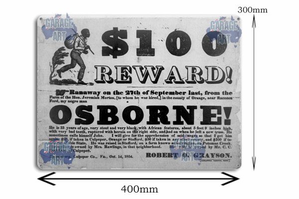 100 Dollar Reward Osborne Tin Sign freeshipping - garageartaustralia