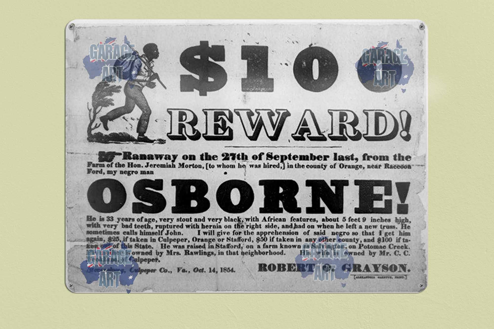 100 Dollar Reward Osborne Tin Sign freeshipping - garageartaustralia