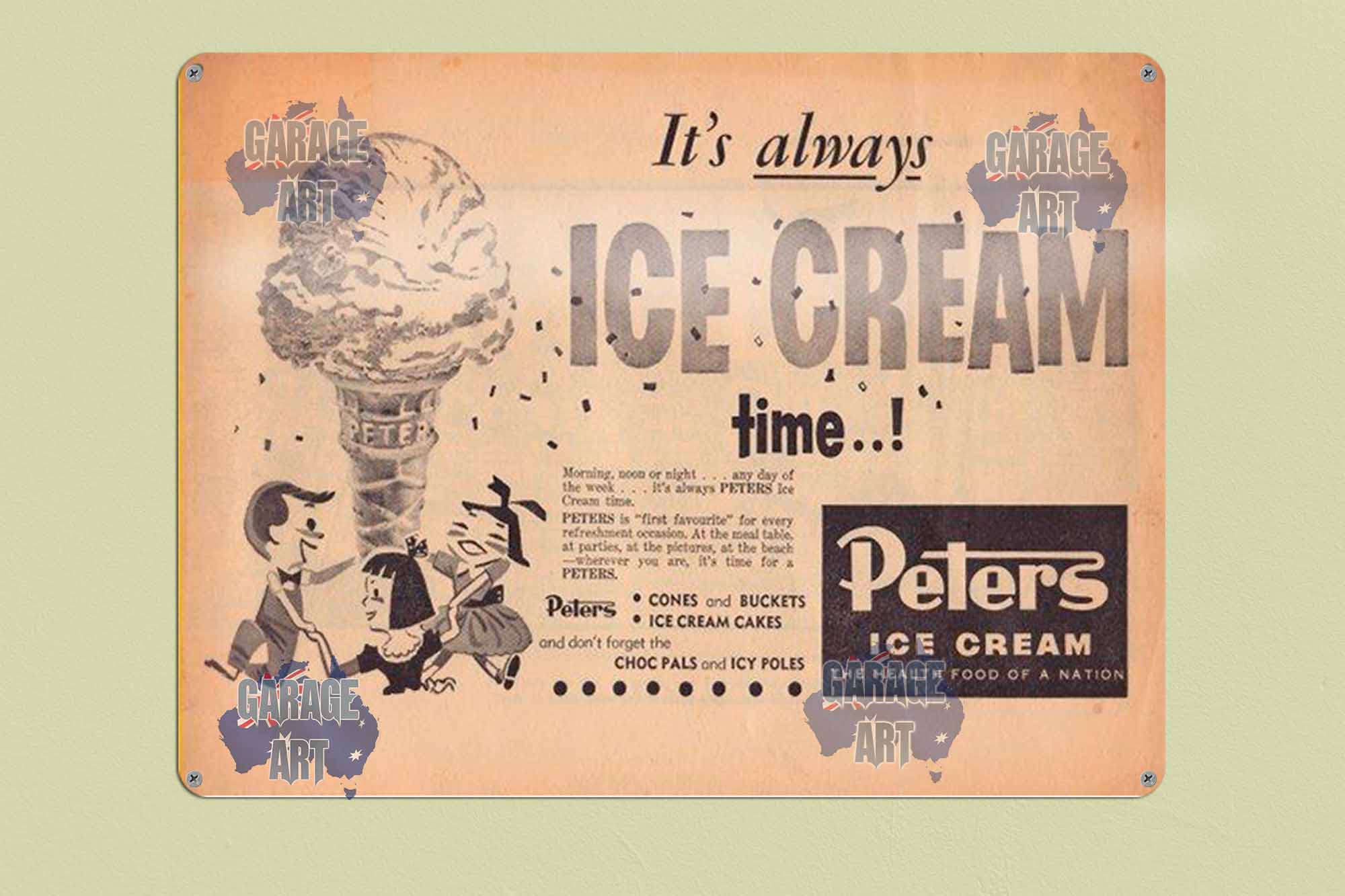 Peters Ice Cream Time Tin Sign freeshipping - garageartaustralia