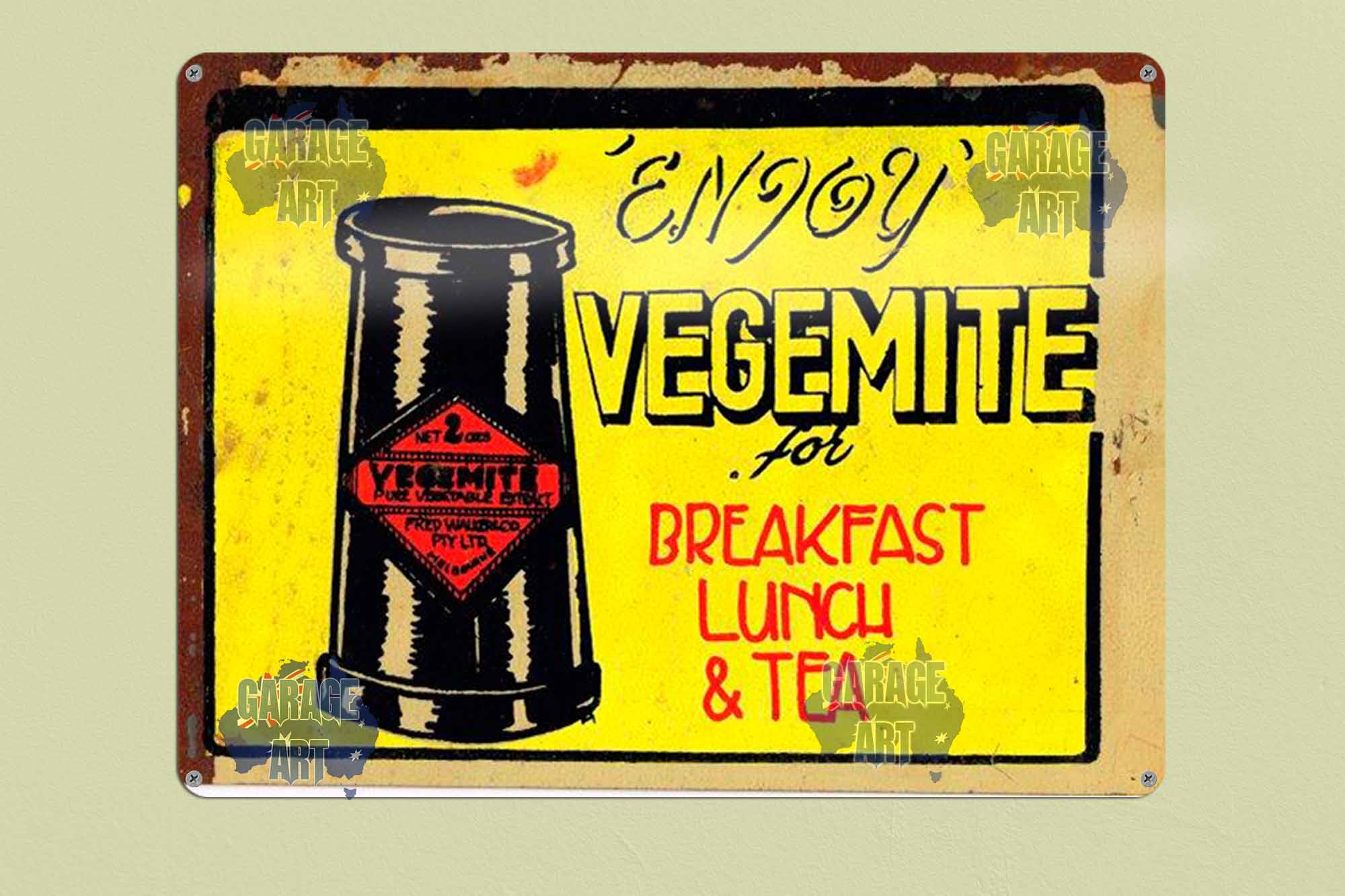 Vegemite for Breakfast Lunch and Tea Tin Sign freeshipping - garageartaustralia
