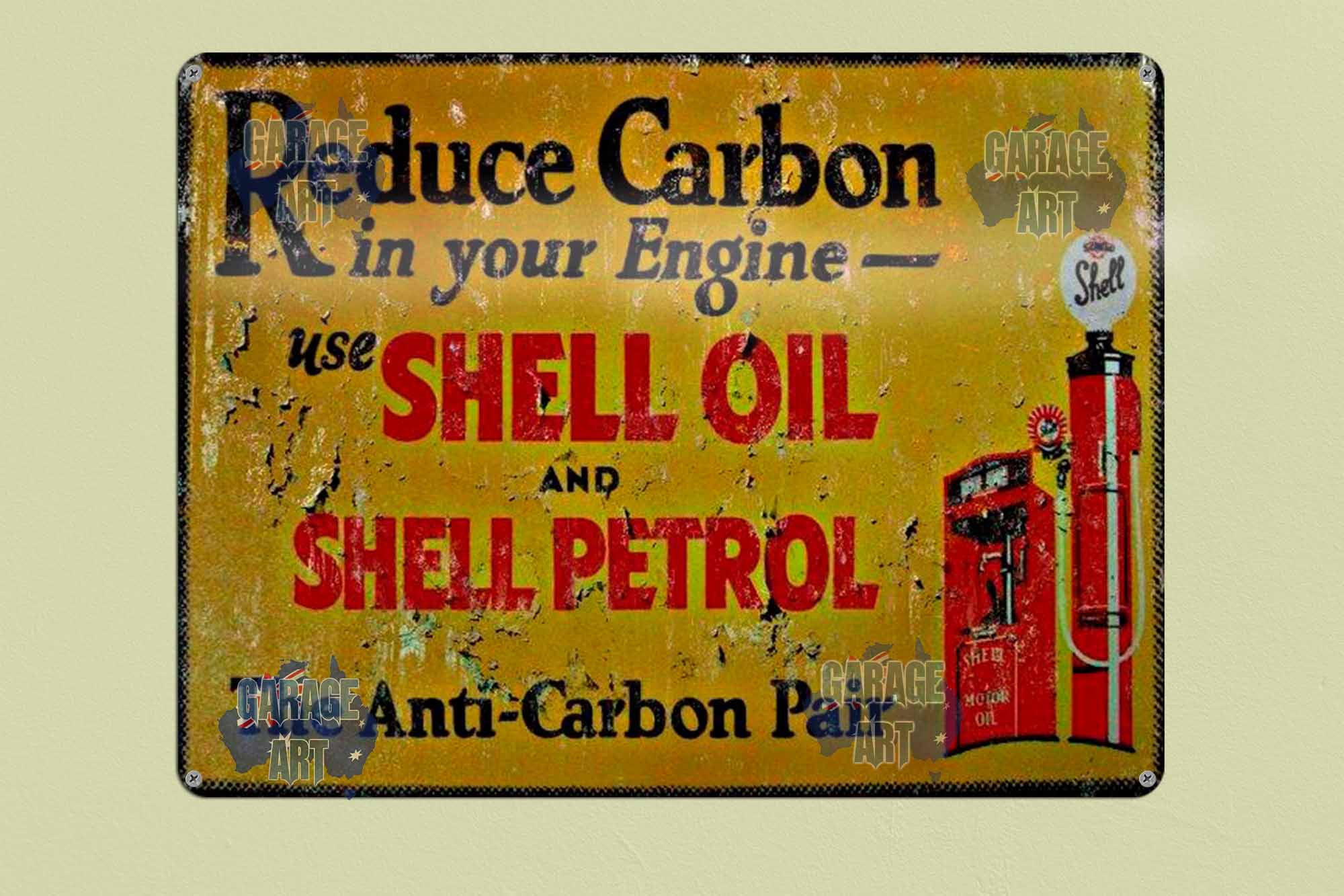 Shell Oil & Petrol Anti Carbon Stressed Tin Sign freeshipping - garageartaustralia