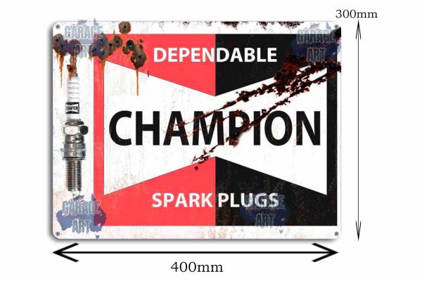 Champion Plugs Rusty Tin Sign freeshipping - garageartaustralia