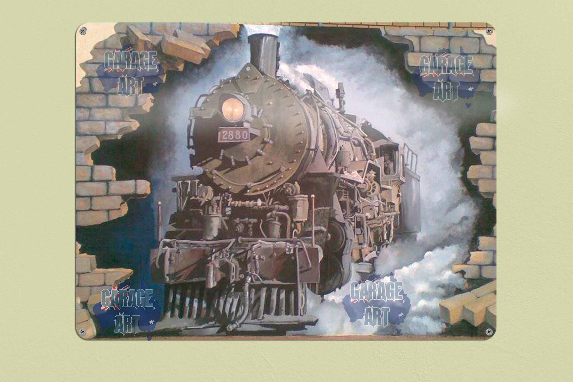 Steam Train 2880 Breaking Walls Tin Sign freeshipping - garageartaustralia