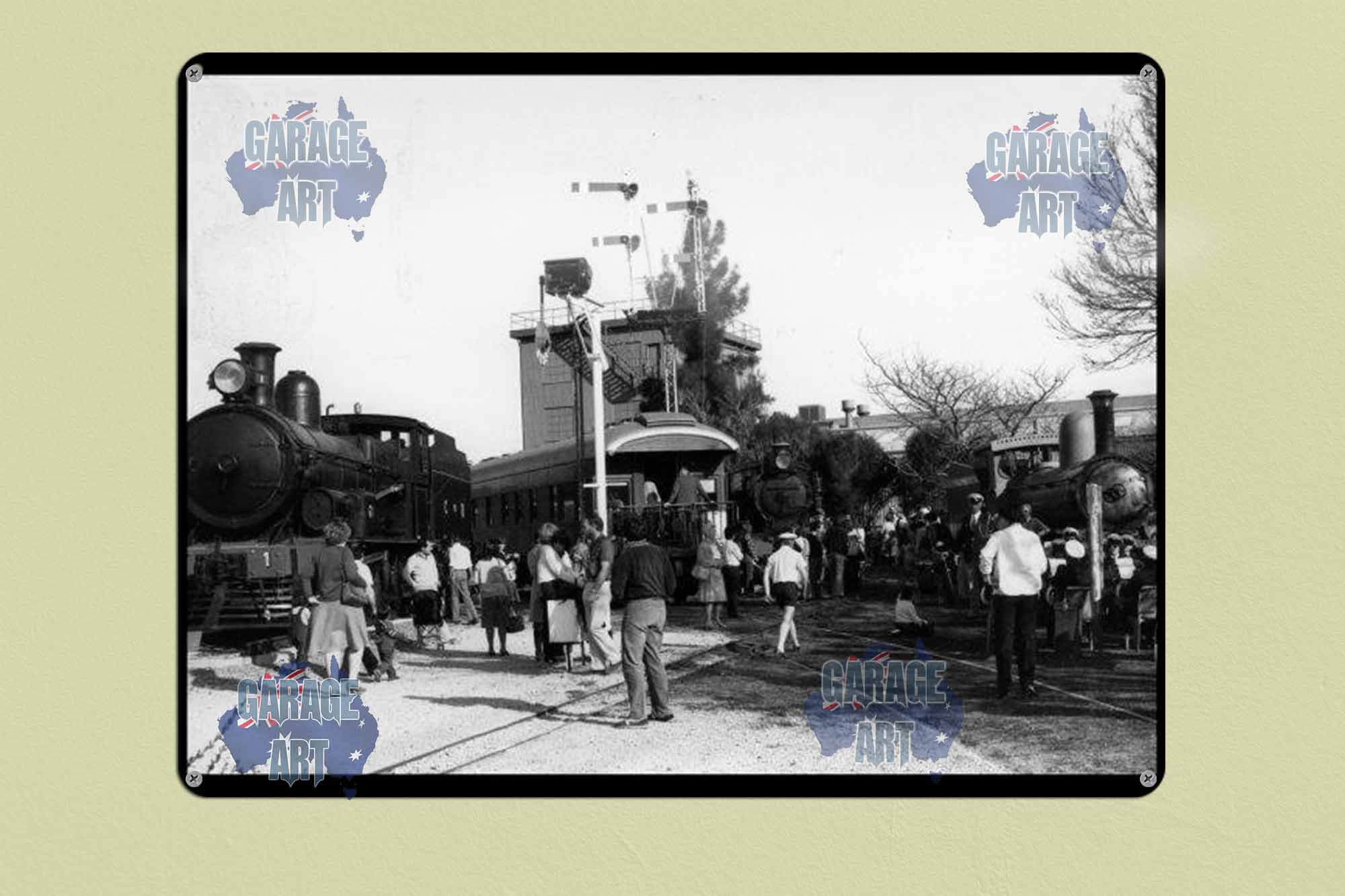 Steam Trains at The Station Tin Sign freeshipping - garageartaustralia
