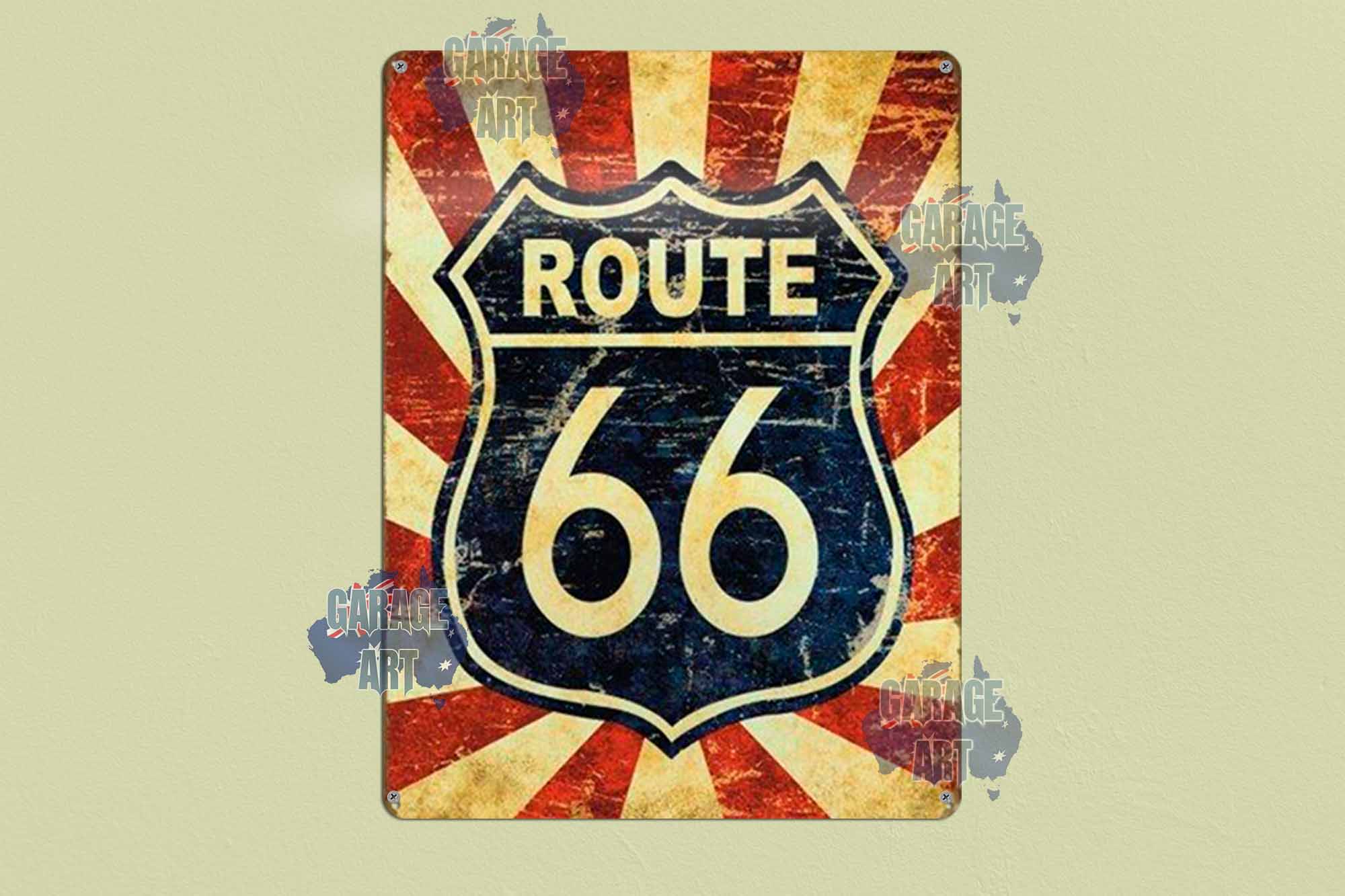 Route 66 Brown Tin Sign freeshipping - garageartaustralia