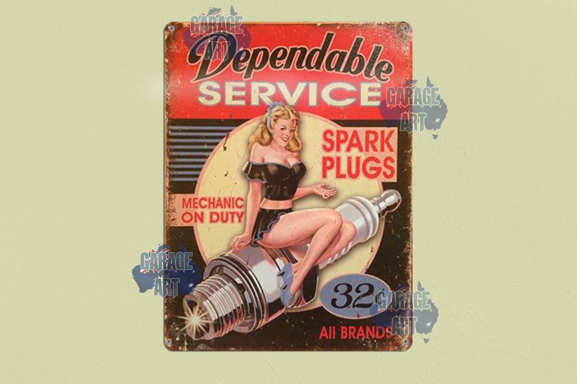 Dependable Spark Plugs and Service Tin Sign freeshipping - garageartaustralia
