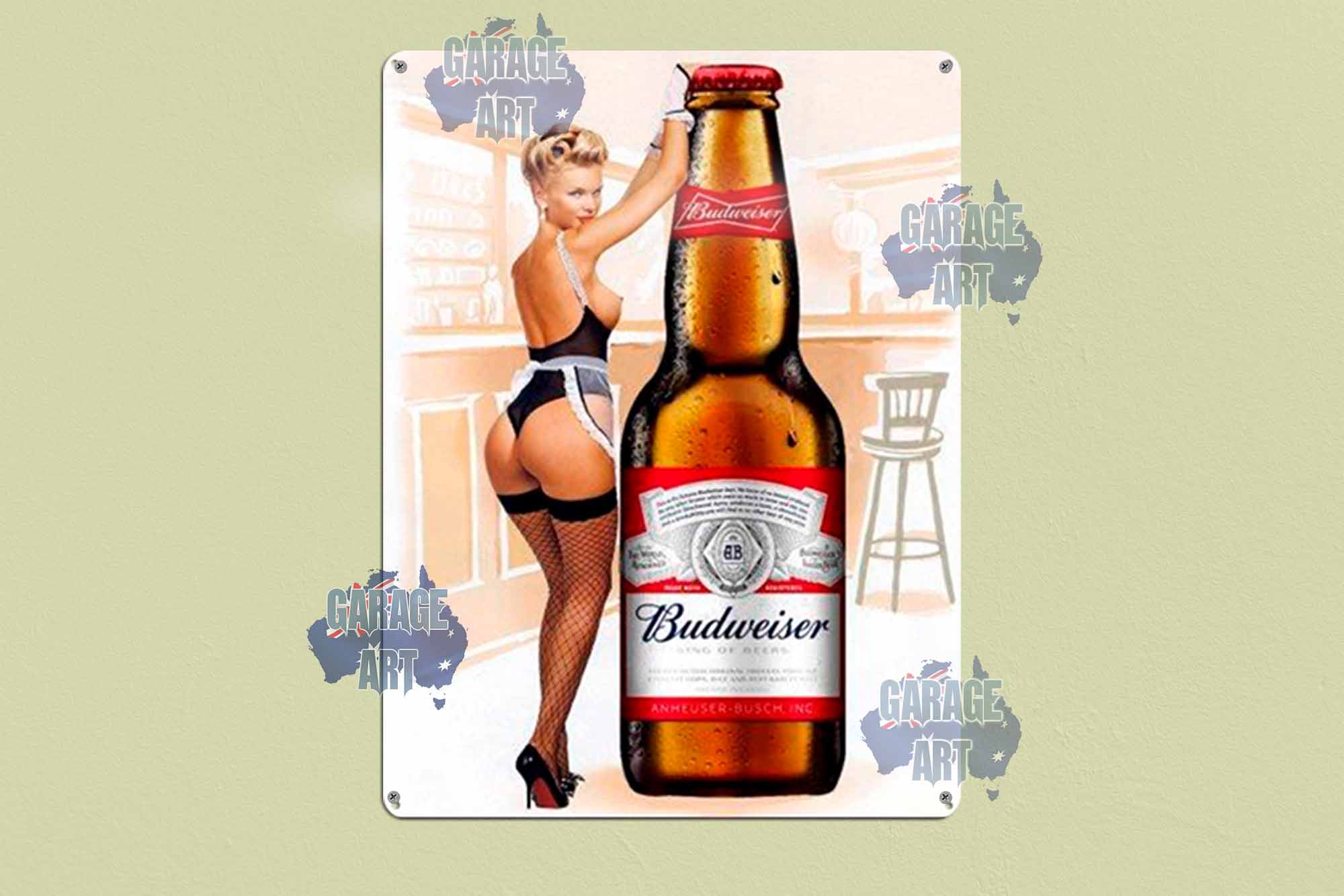 Budweiser Beer Pinup Tin Sign freeshipping - garageartaustralia