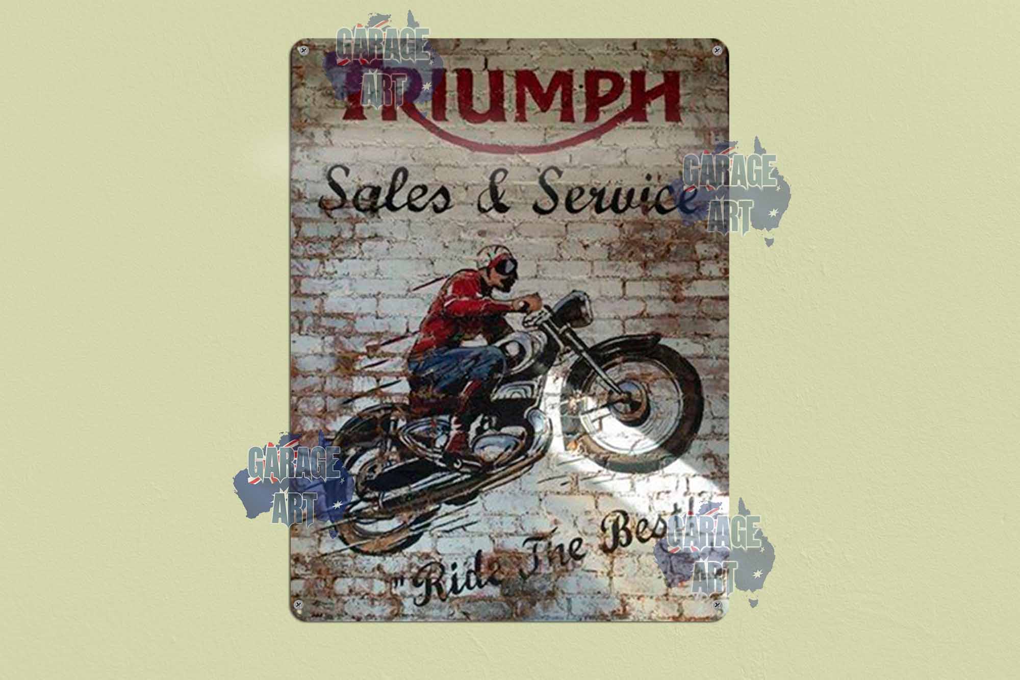 Triumph Sales and Service bricks Tin Sign freeshipping - garageartaustralia