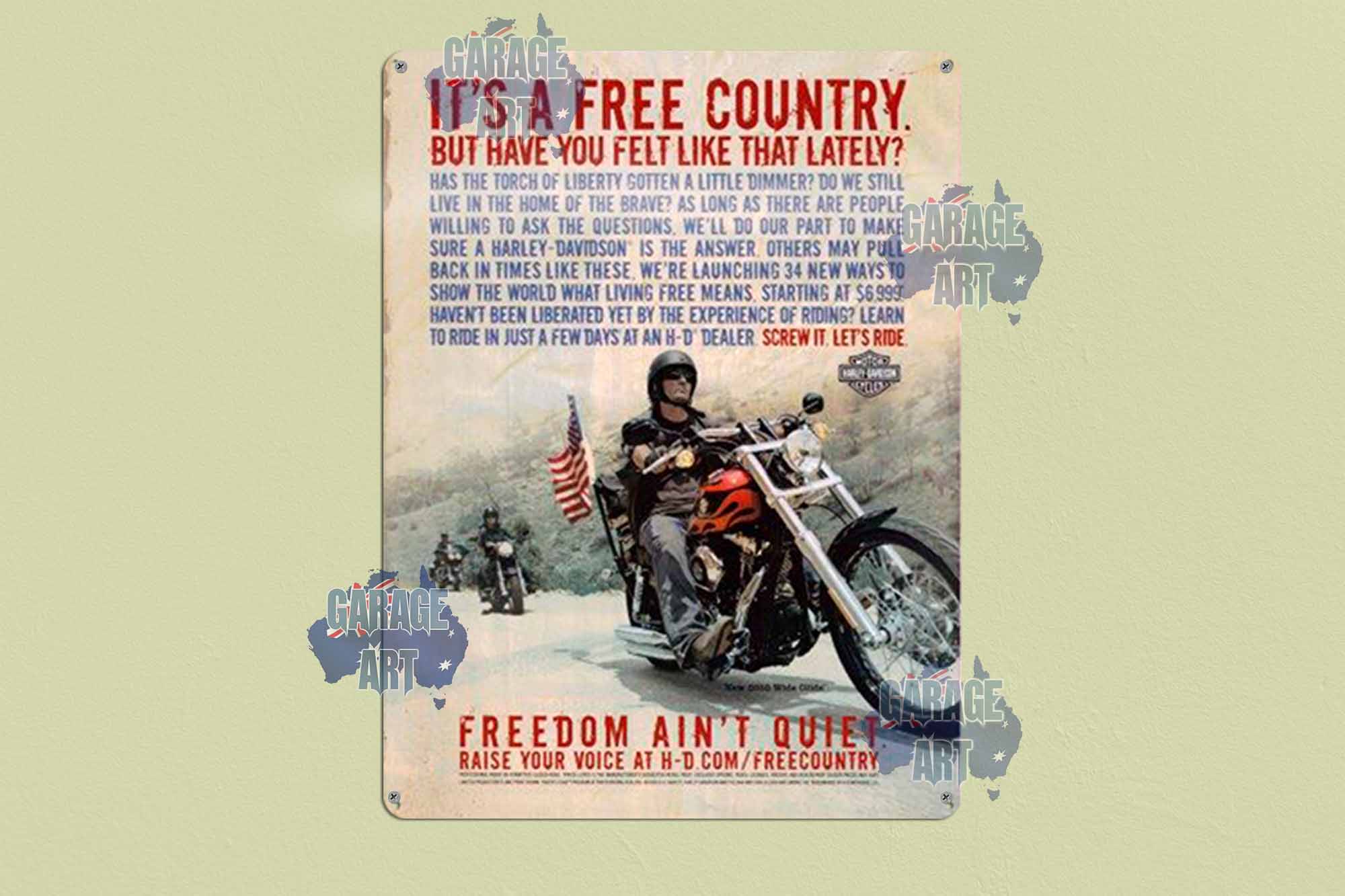 Harley Davidson Its A Free Country Tin Sign freeshipping - garageartaustralia