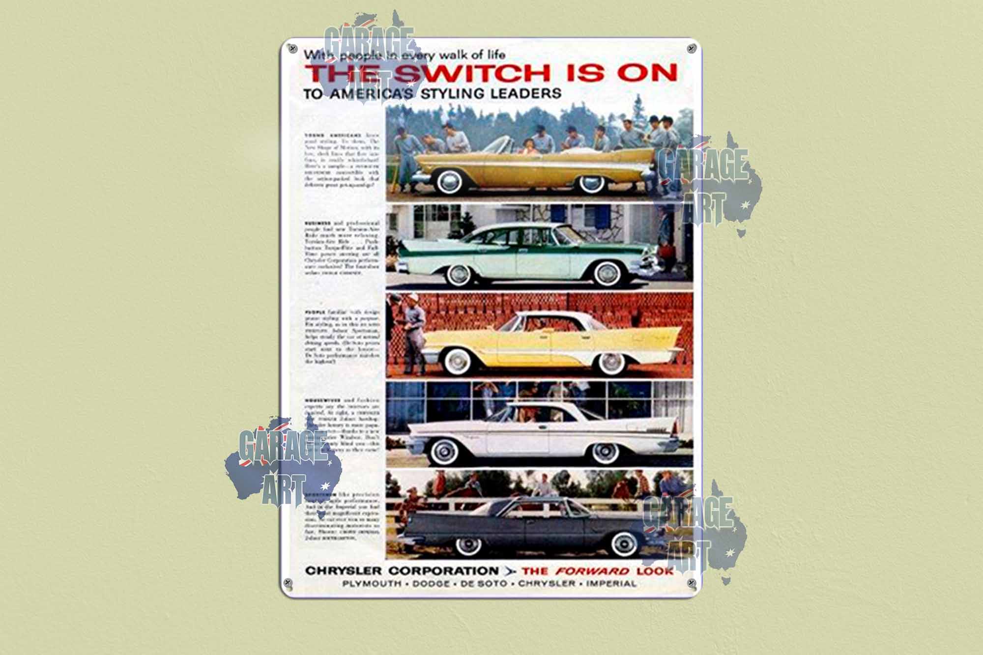 Chrysler Switch is on Tin Sign freeshipping - garageartaustralia