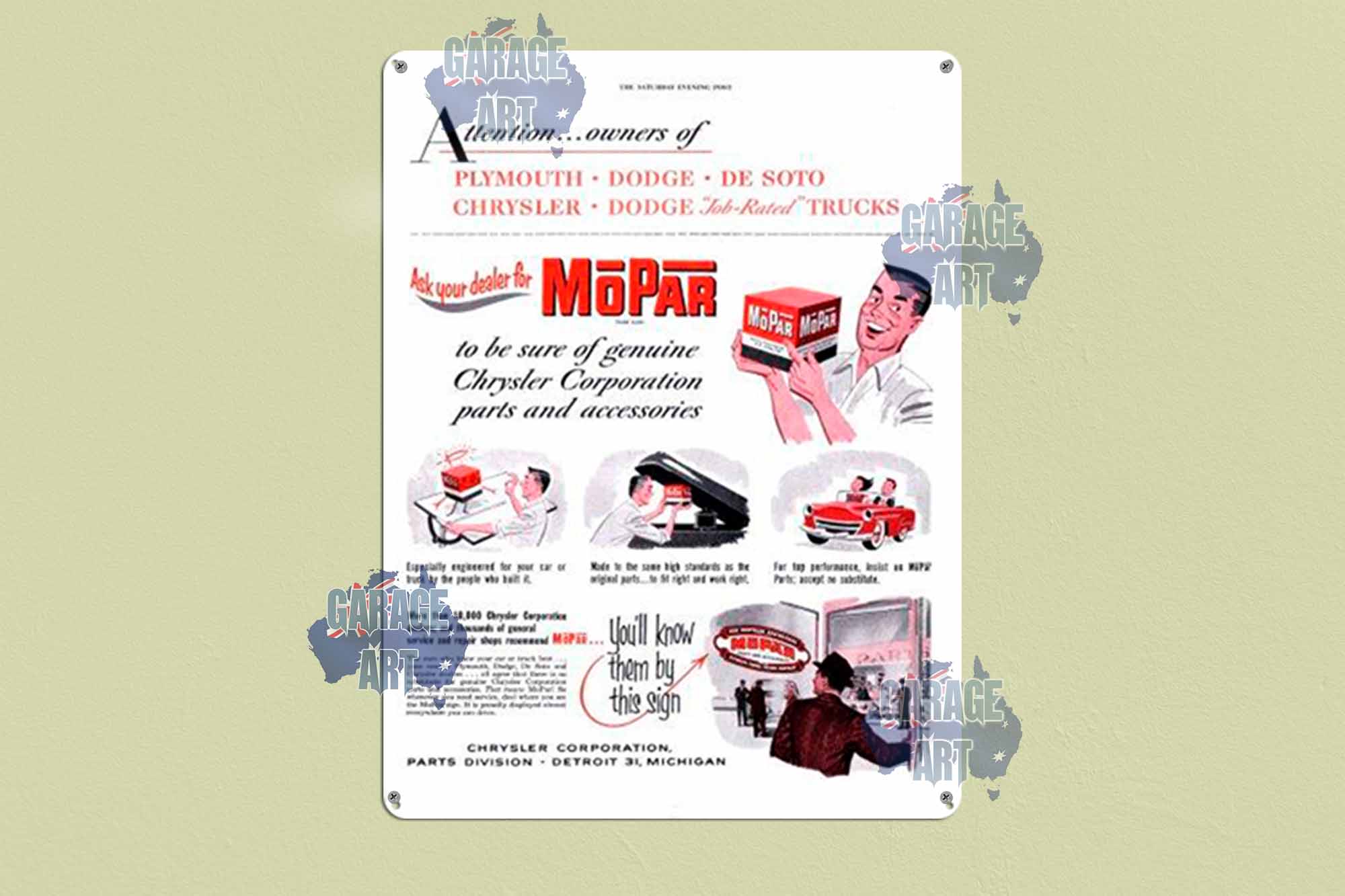 1953 Mopar add Saturday Evening Post Tin Sign freeshipping - garageartaustralia