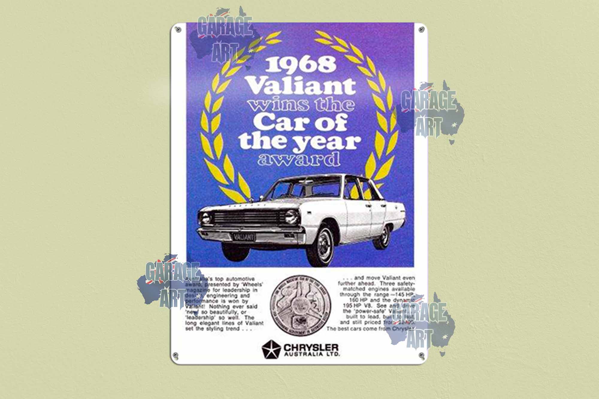 1968 Valiant Car of the Year Tin Sign freeshipping - garageartaustralia
