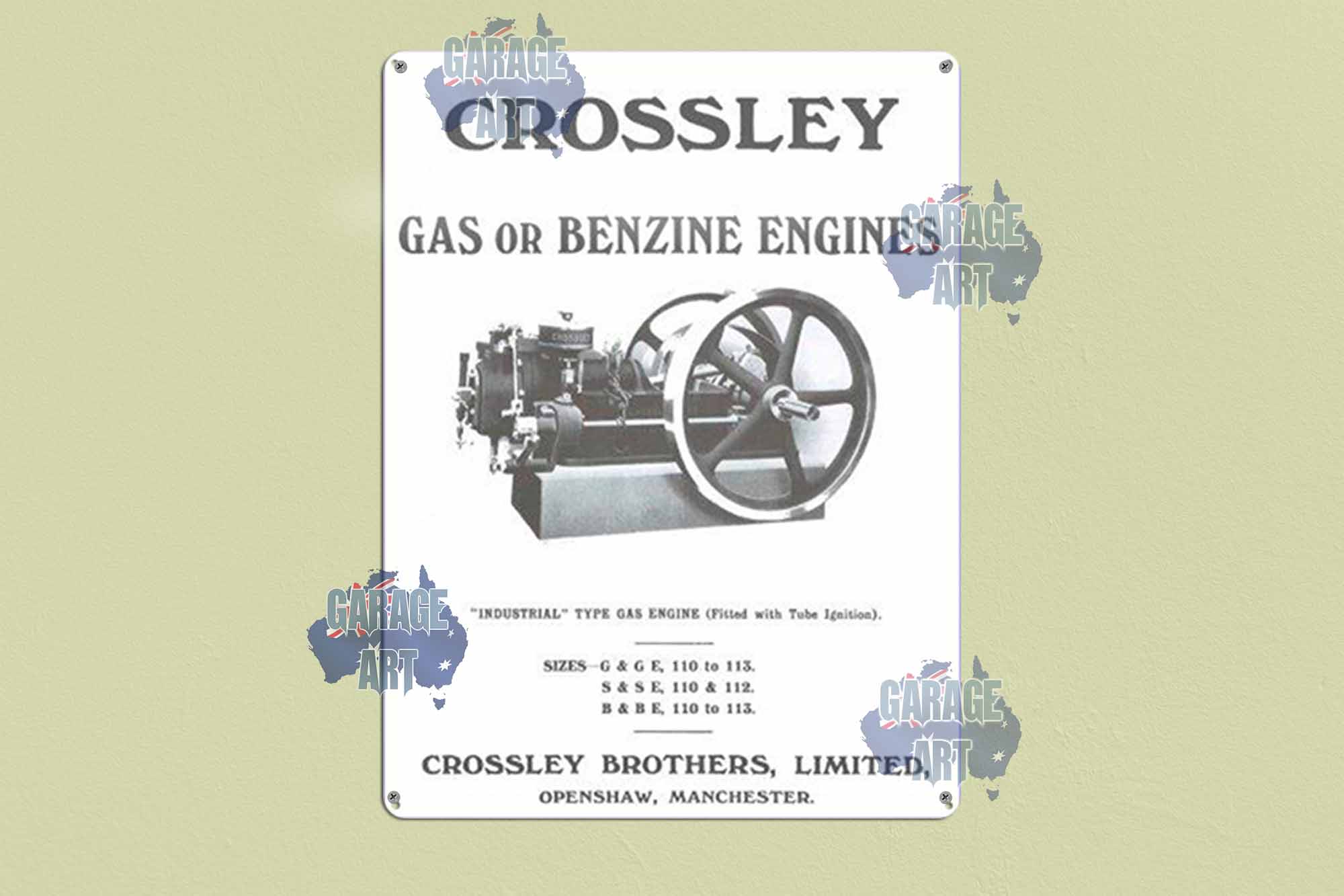 Crossley Gas Engine Tin Sign freeshipping - garageartaustralia