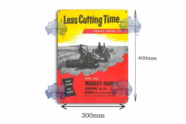 Massey-Harris Less Cutting Time Tin Sign freeshipping - garageartaustralia