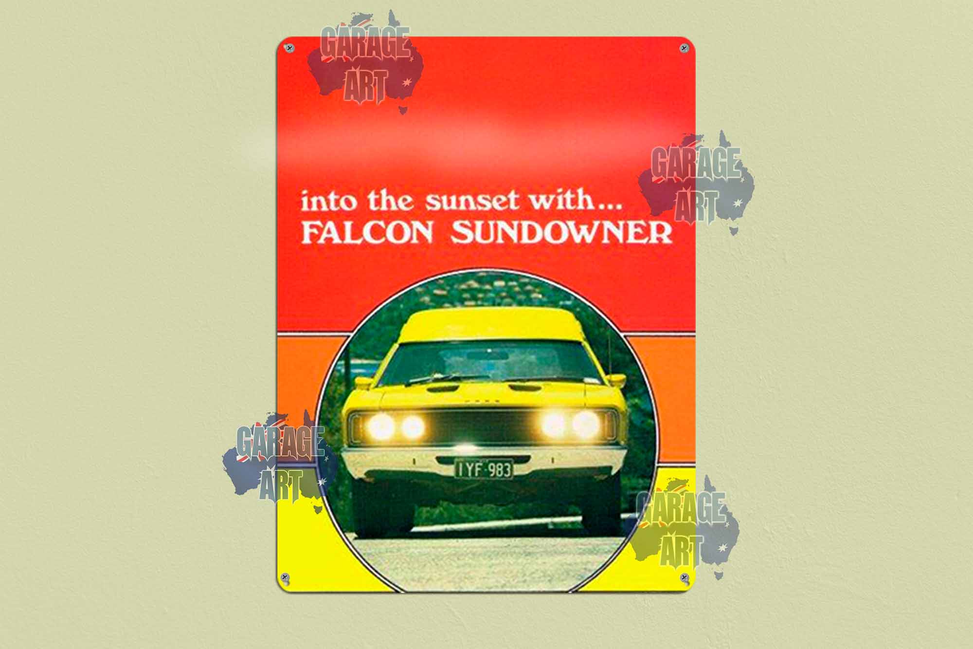 Ford Falcon Sundowner into The Sunset Tin Sign freeshipping - garageartaustralia