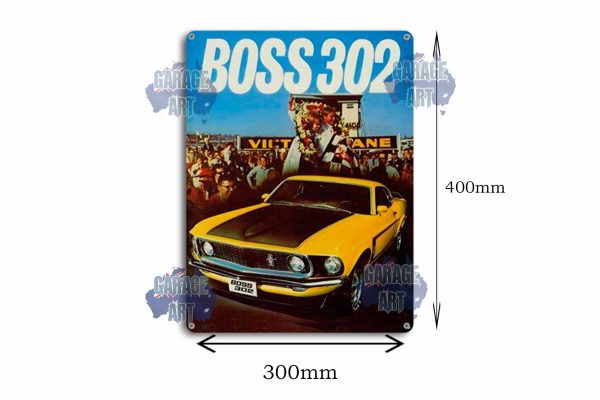 Boss 302 Ford Mustang Yellow Race car Tin Sign freeshipping - garageartaustralia