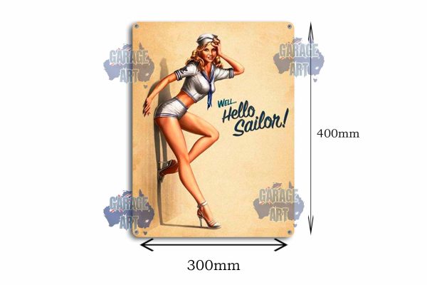 Hello Sailor Pinup Tin Sign freeshipping - garageartaustralia