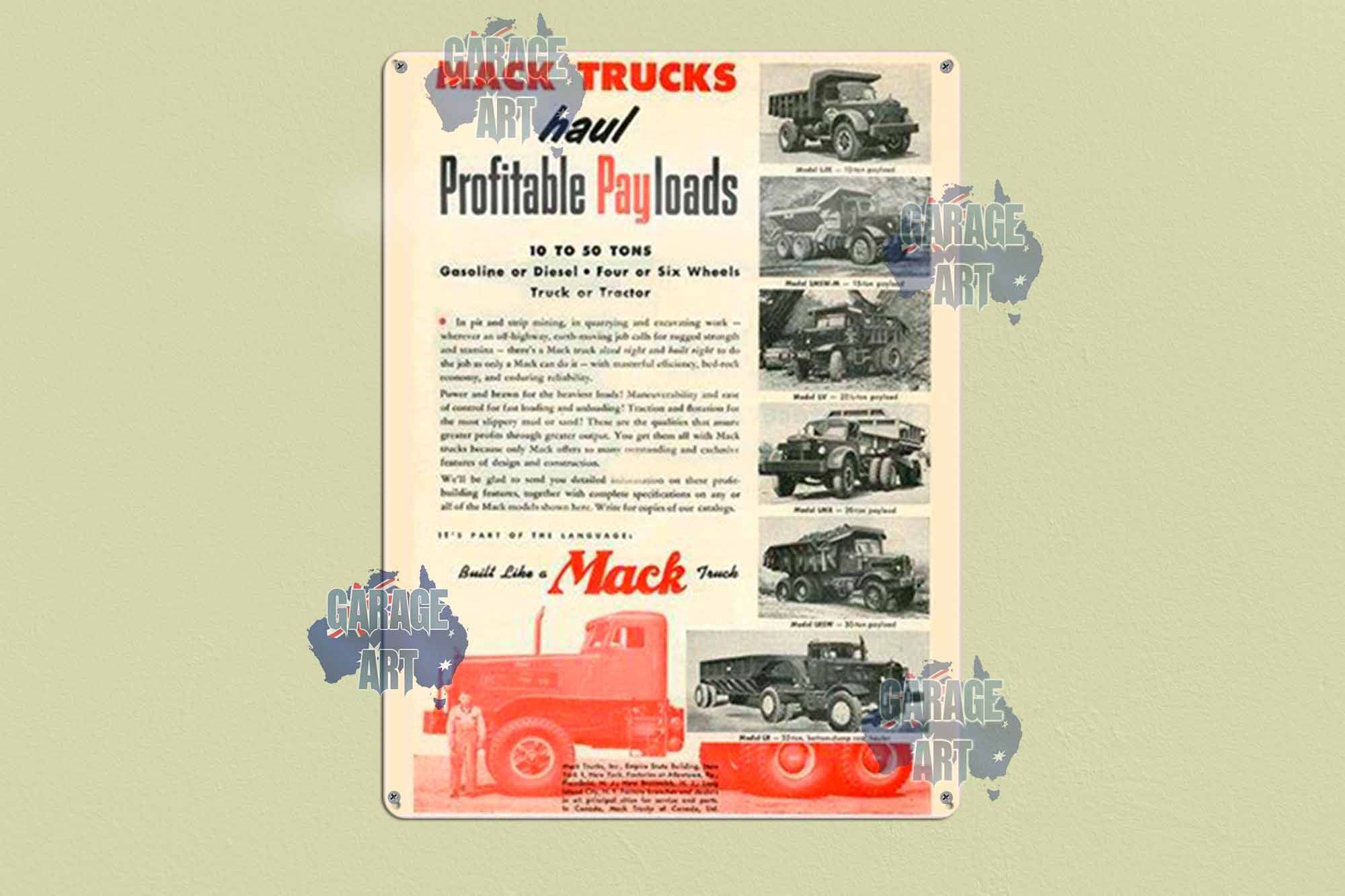 Mack Trucks For Profit Tin Sign freeshipping - garageartaustralia