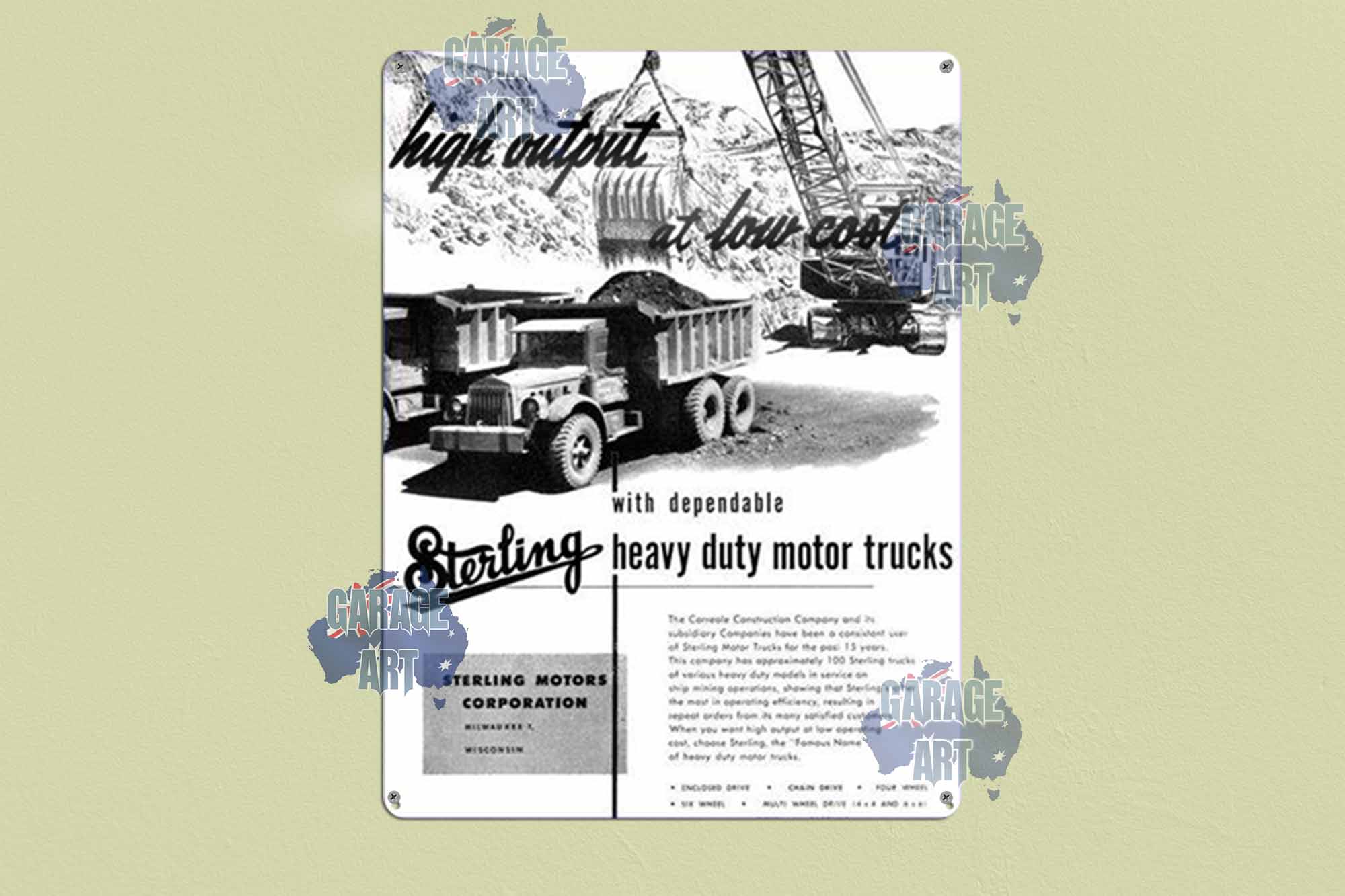 Sterling Trucks Heavy Duty Tin Sign freeshipping - garageartaustralia